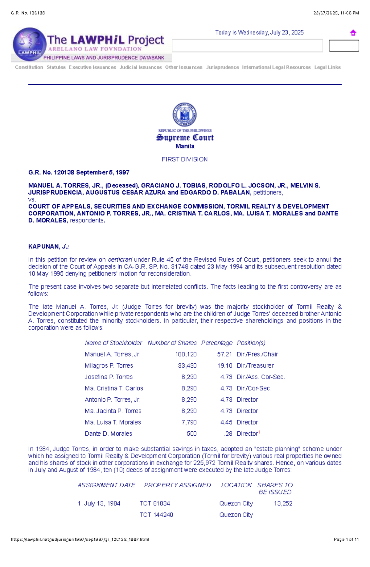 G.R. No. 120138: Case Study on Torres vs. Court of Appeals - Studocu