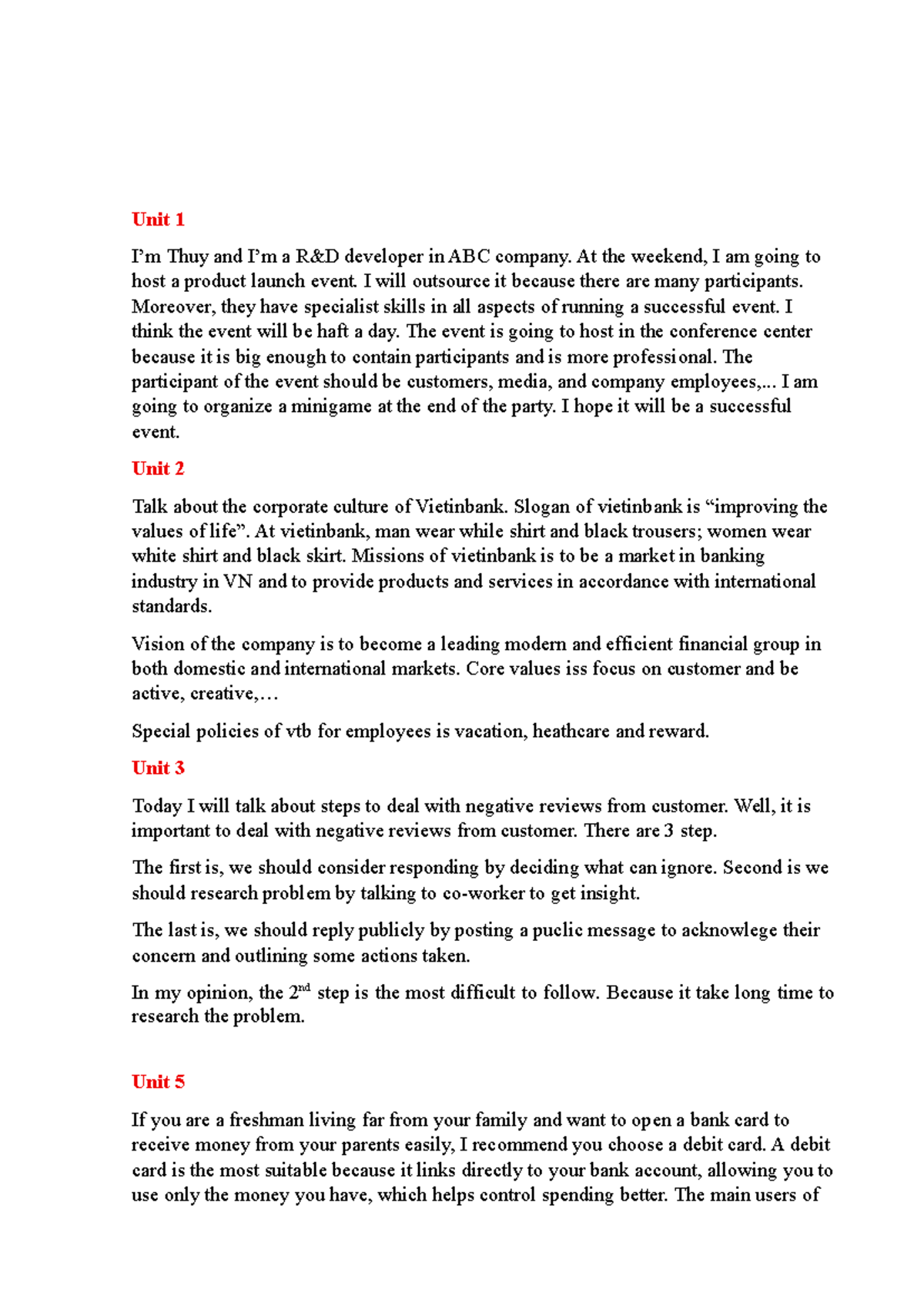 Sp Unit 2 - Speaking: Event Planning, Corporate Culture & Customer ...