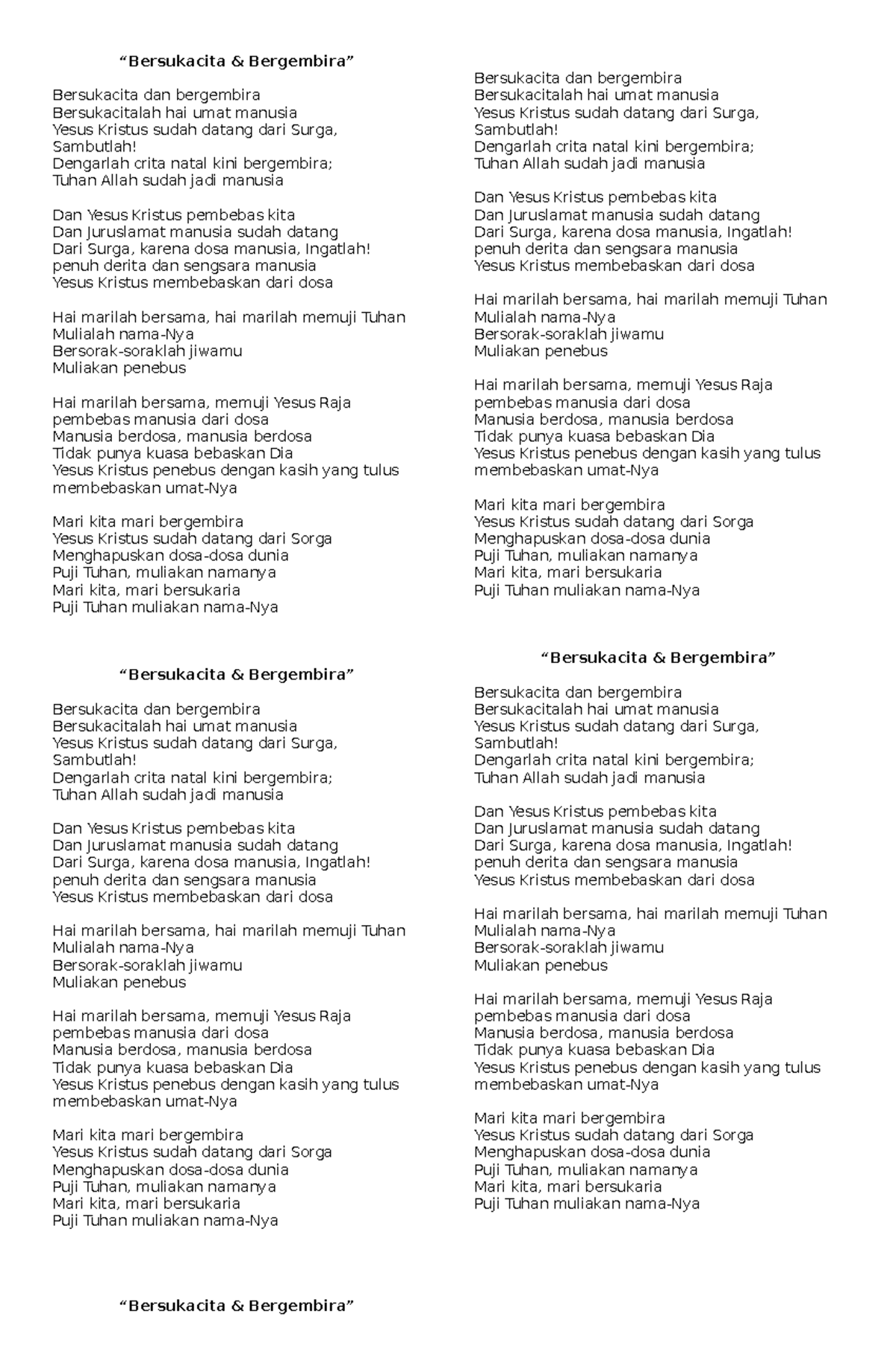 Lirik Lagu Bersukacita: Menggembirakan Umat Manusia - Studocu