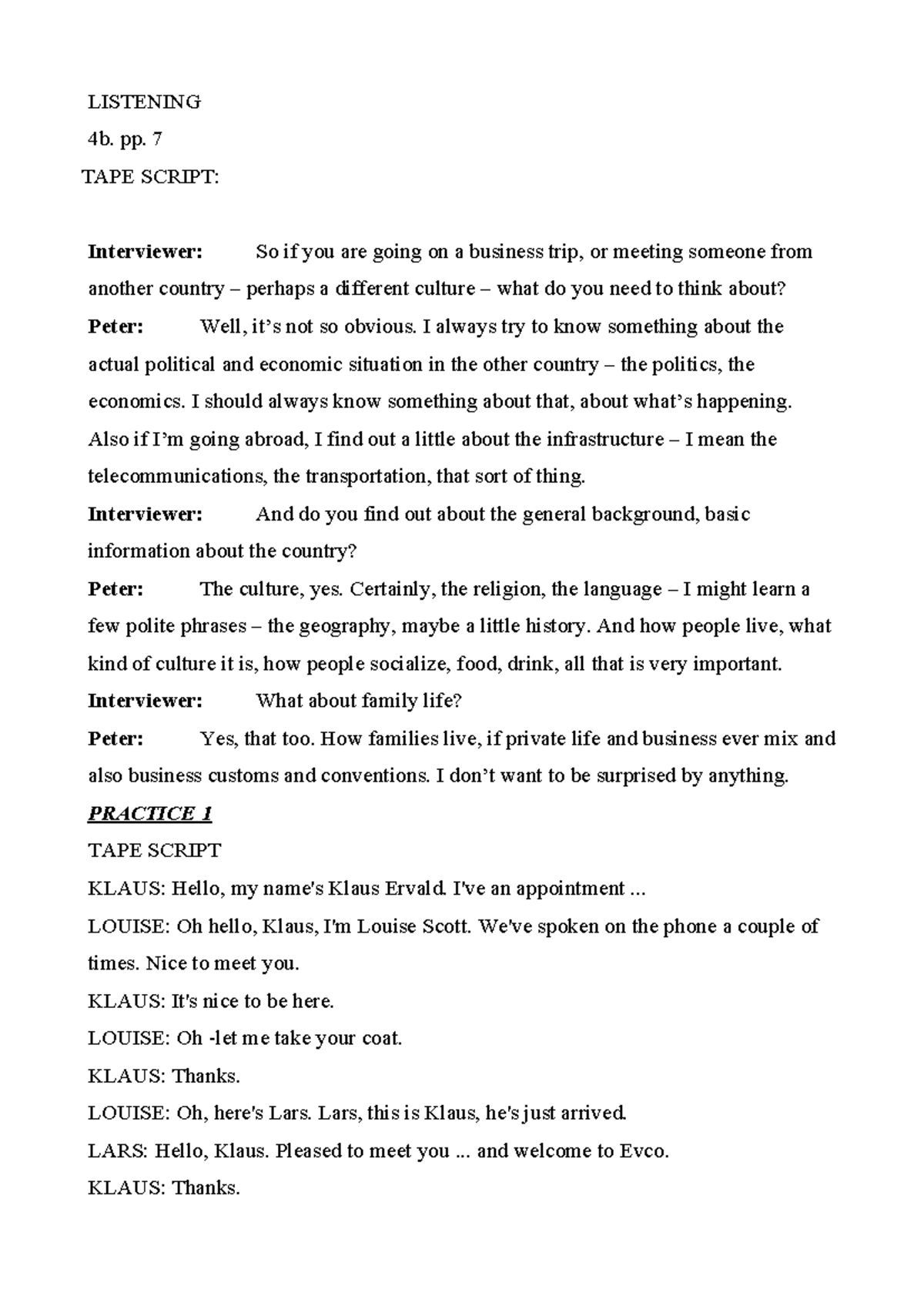 English for Business Communication - Listening Tapescript (Full) - Studocu