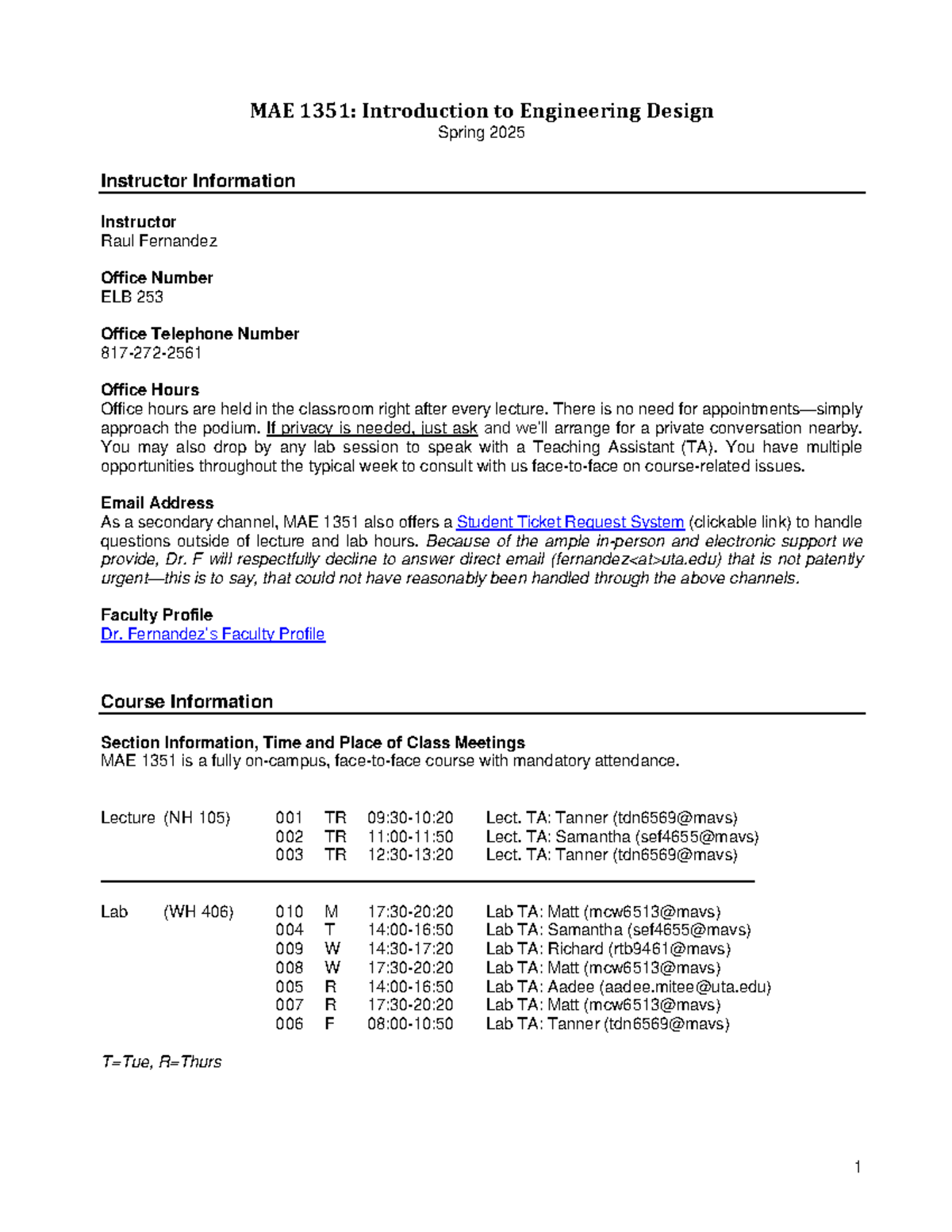MAE 1351: Spring 2025 Course Guide for Engineering Design Curriculum ...