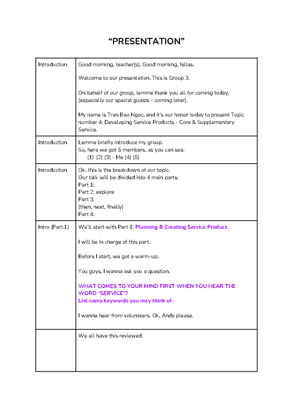 MY Script - “PRESENTATION” Introduction Good morning, teacher(s). Good ...