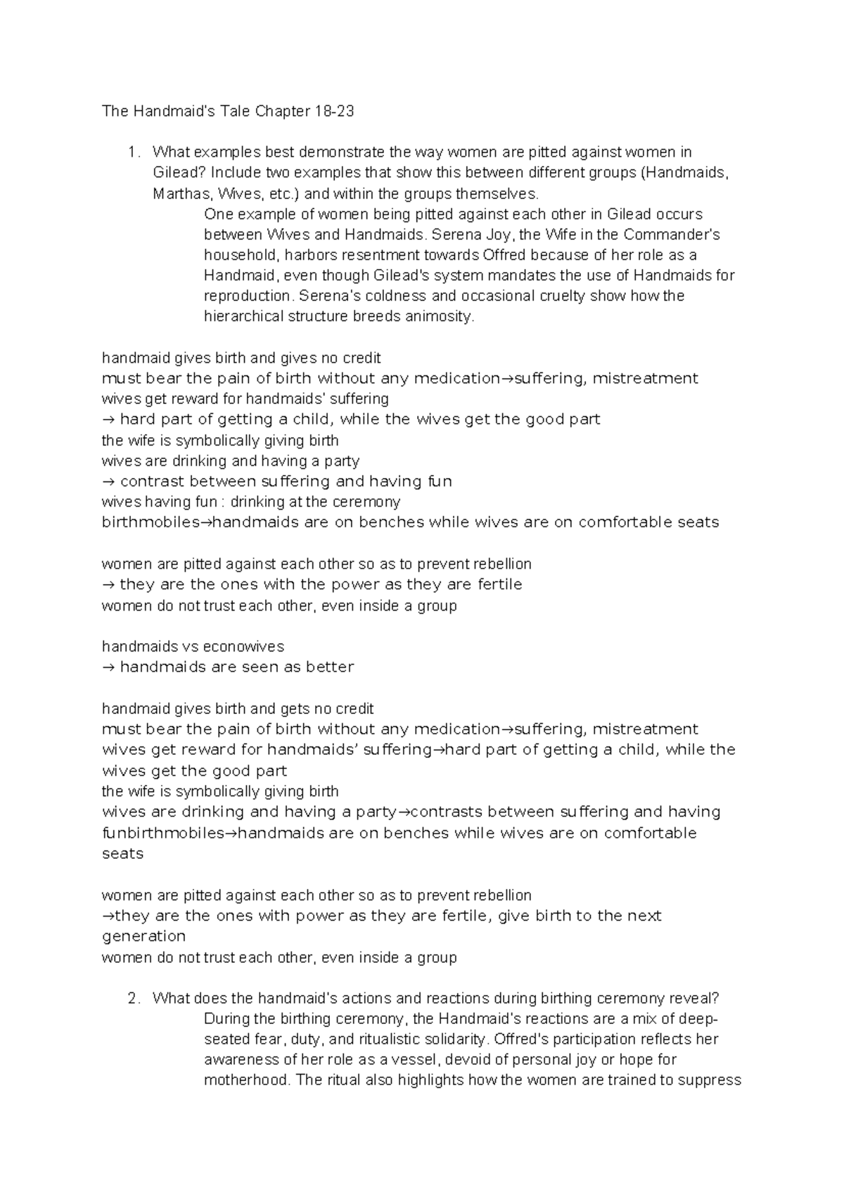 Questions ch. 18-23 The Handmaid's Tale - The Handmaid’s Tale Chapter ...