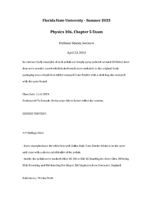 Physics 106 Chapter 6 TEST - Florida State University - Summer 2023 ...