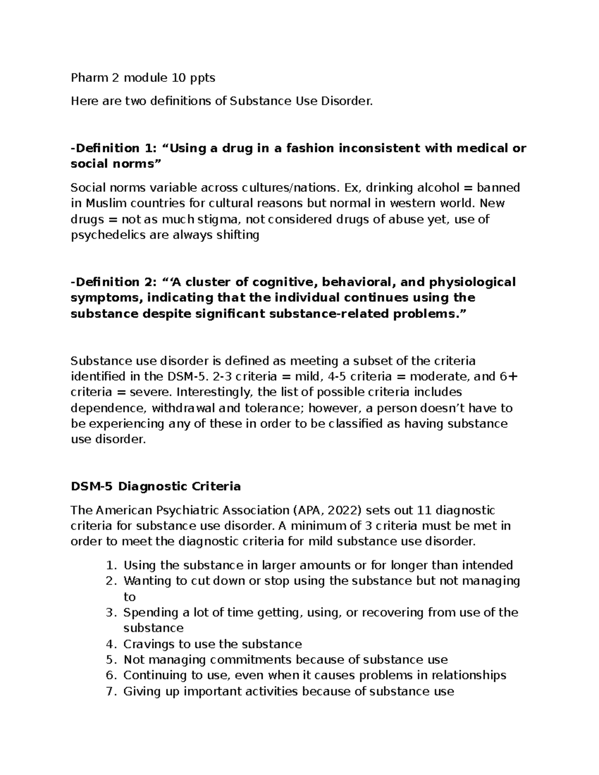 Pharm 2 Module 10: Understanding Substance Use Disorders & Definitions ...