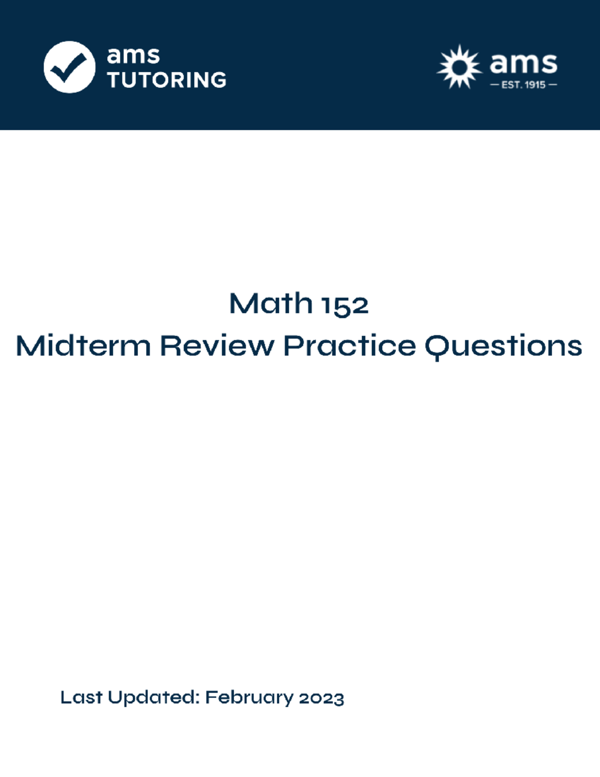 MATH 152 Midterm Review Worksheet - MATH 152 - Math 152 Review Material ...