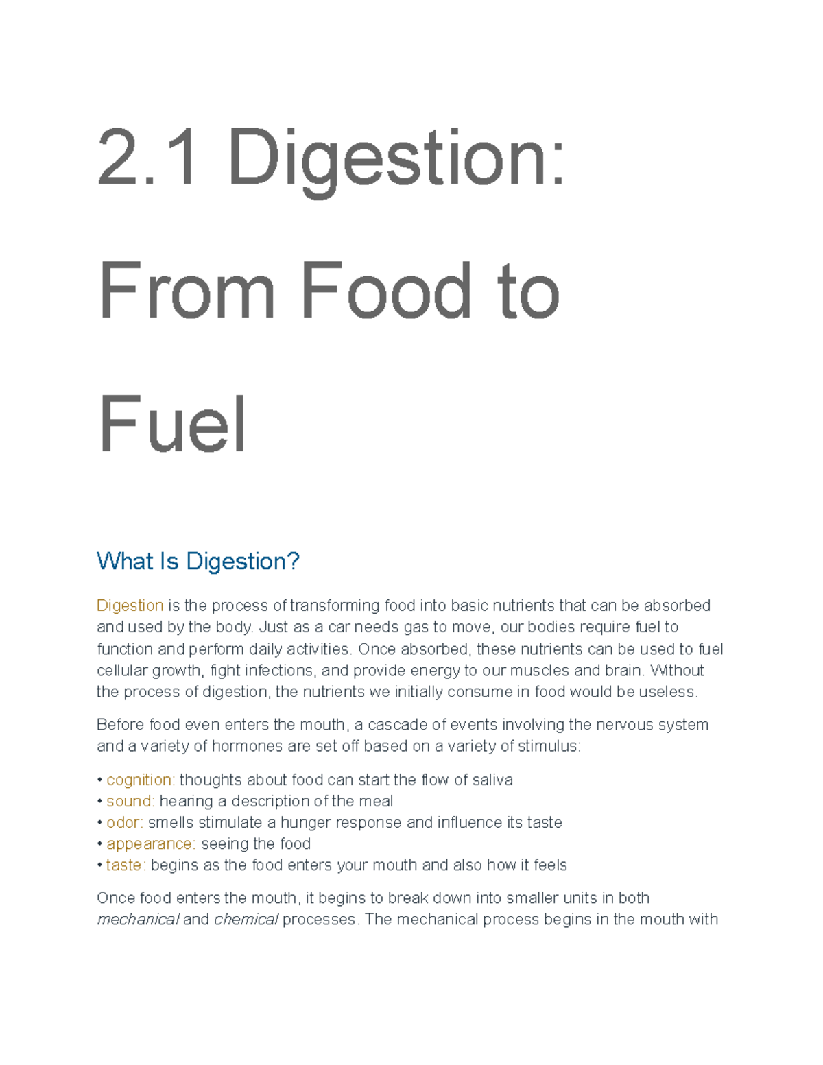 Nutrition MOD 2: Lecture Notes on Digestion and Macronutrients - Studocu