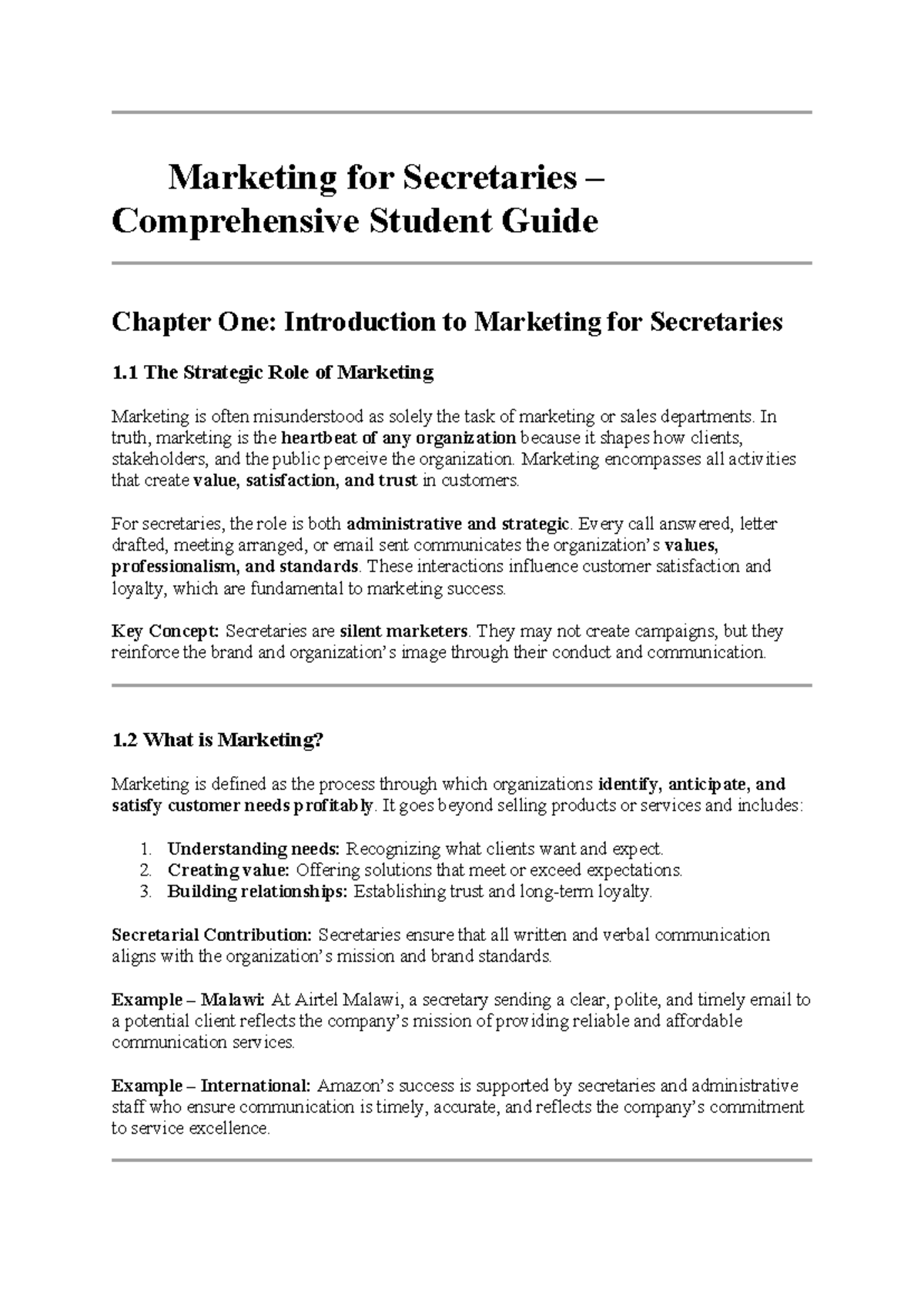 Marketing for Secretaries: Comprehensive Guide (Chapter 1) - Studocu