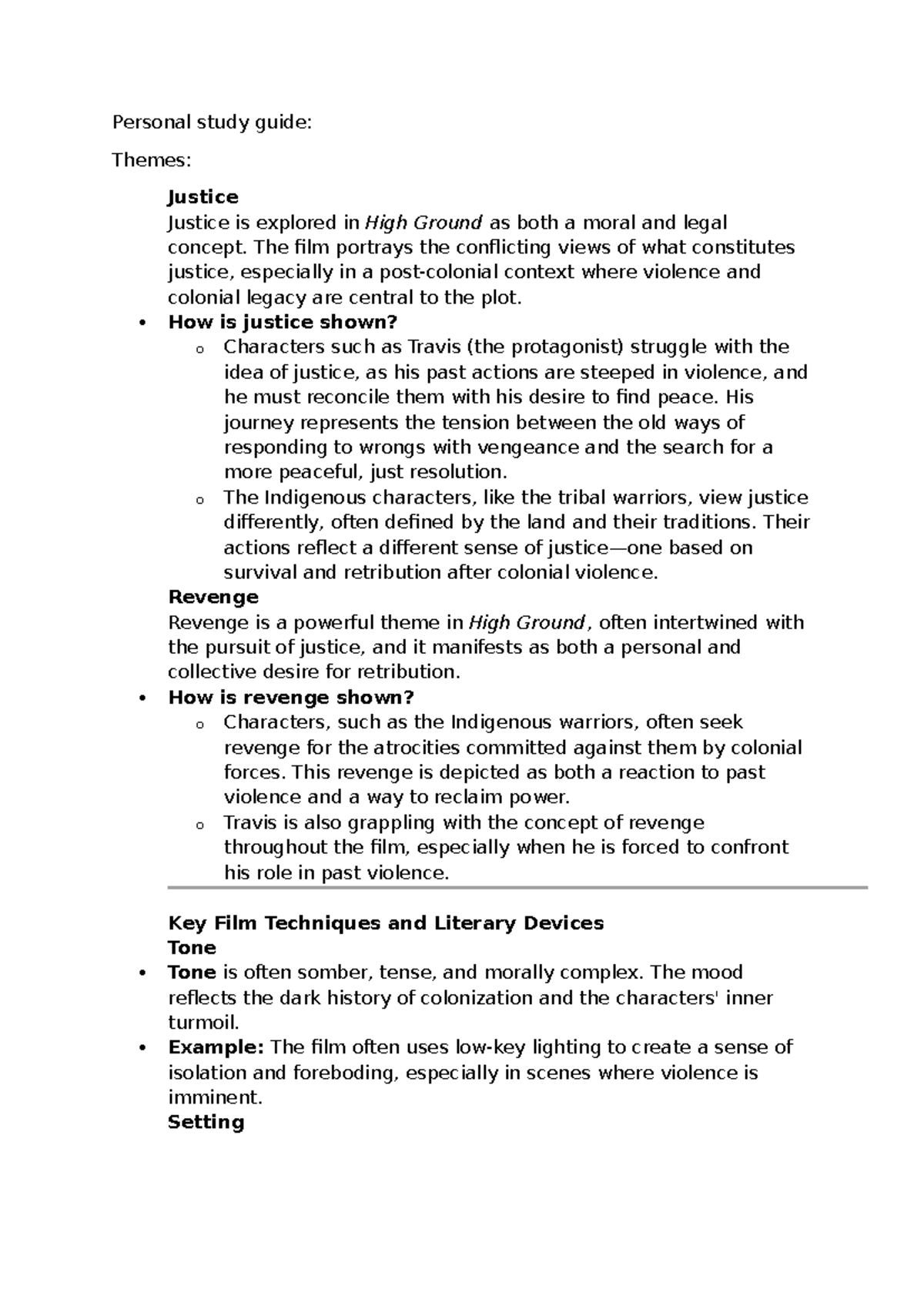Personal english study guide - Personal study guide: Themes: Justice ...