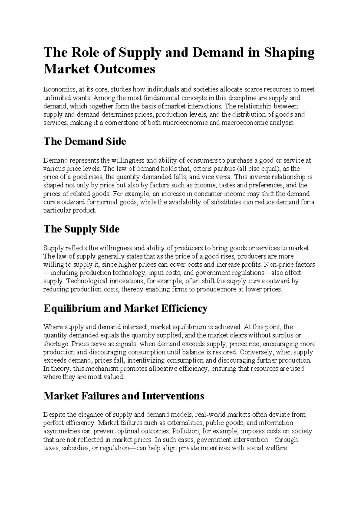 The Role of Supply and Demand in Market Outcomes: An Economics Overview ...