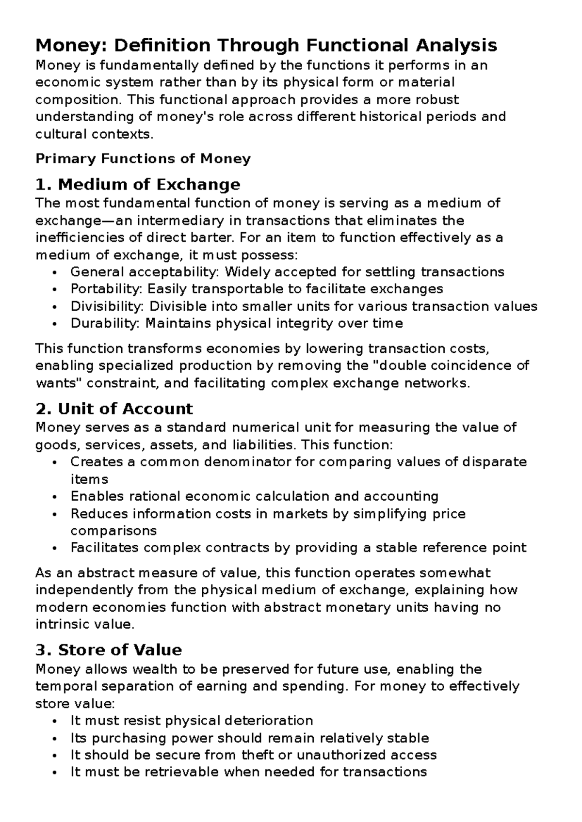 Assignment 1 - Money and financial markets - Money: Definition Through ...