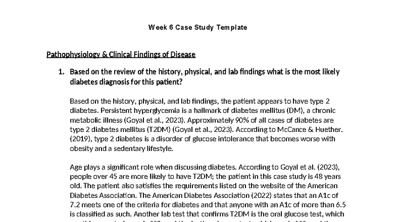 NR507 Week 6 Case Study: Type 2 Diabetes Diagnosis & Management - Studocu