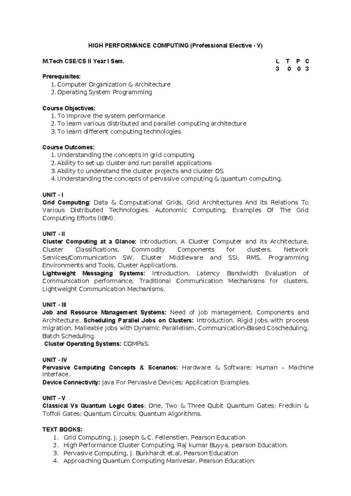 High Performance Computing (Professional Elective V) - M.Tech II Year ...