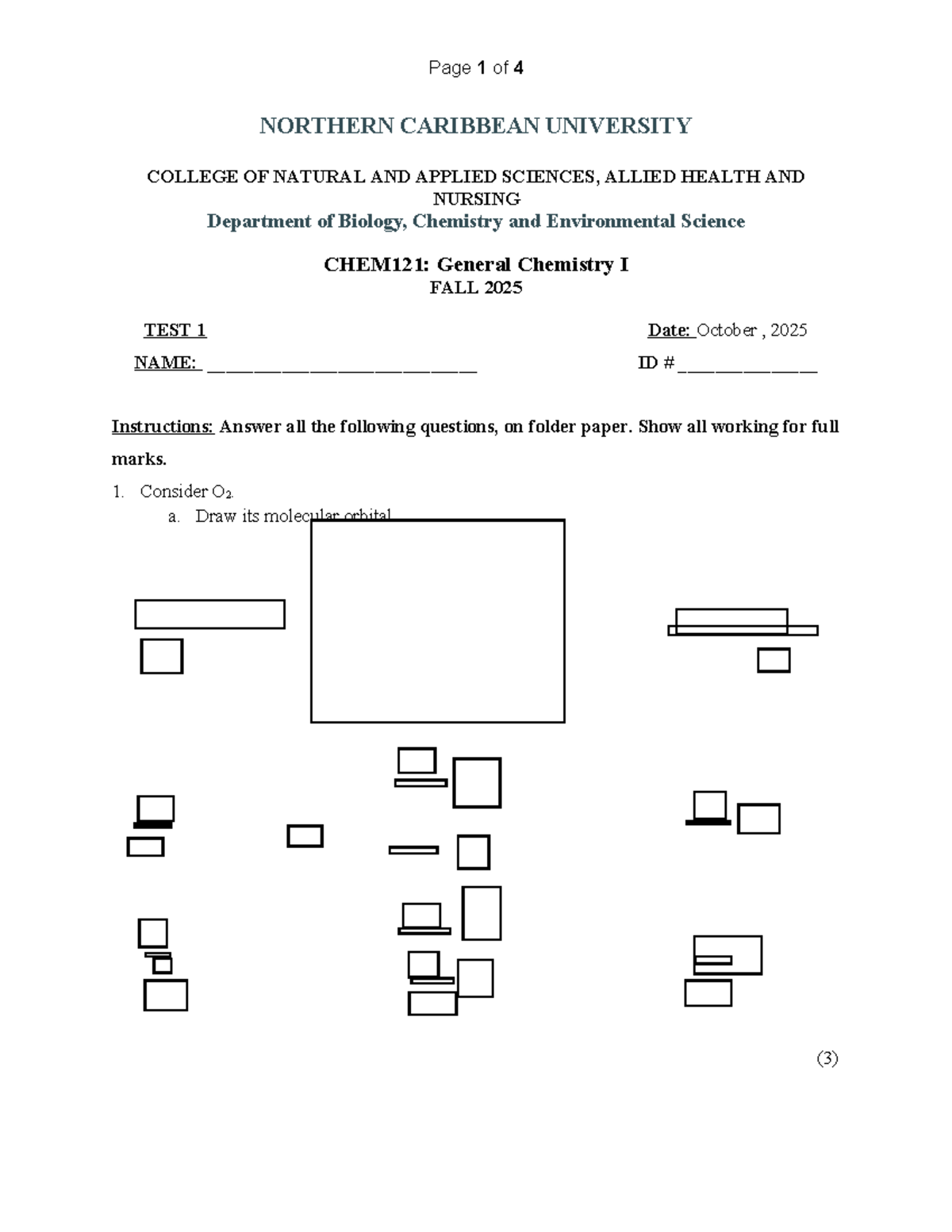 Chem121: General Chemistry I Fall 2025 Test 1 Answers - Studocu