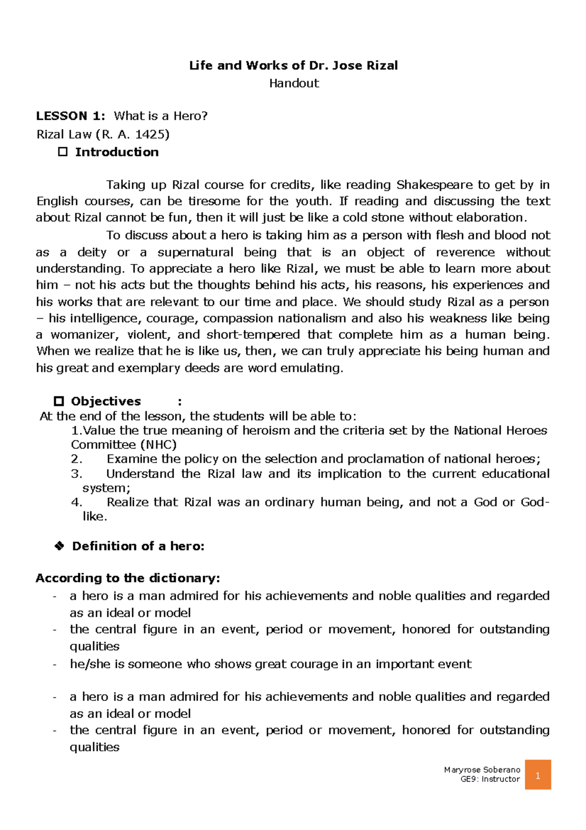 Rizal-module - study guide only - Life and Works of Dr. Jose Rizal ...