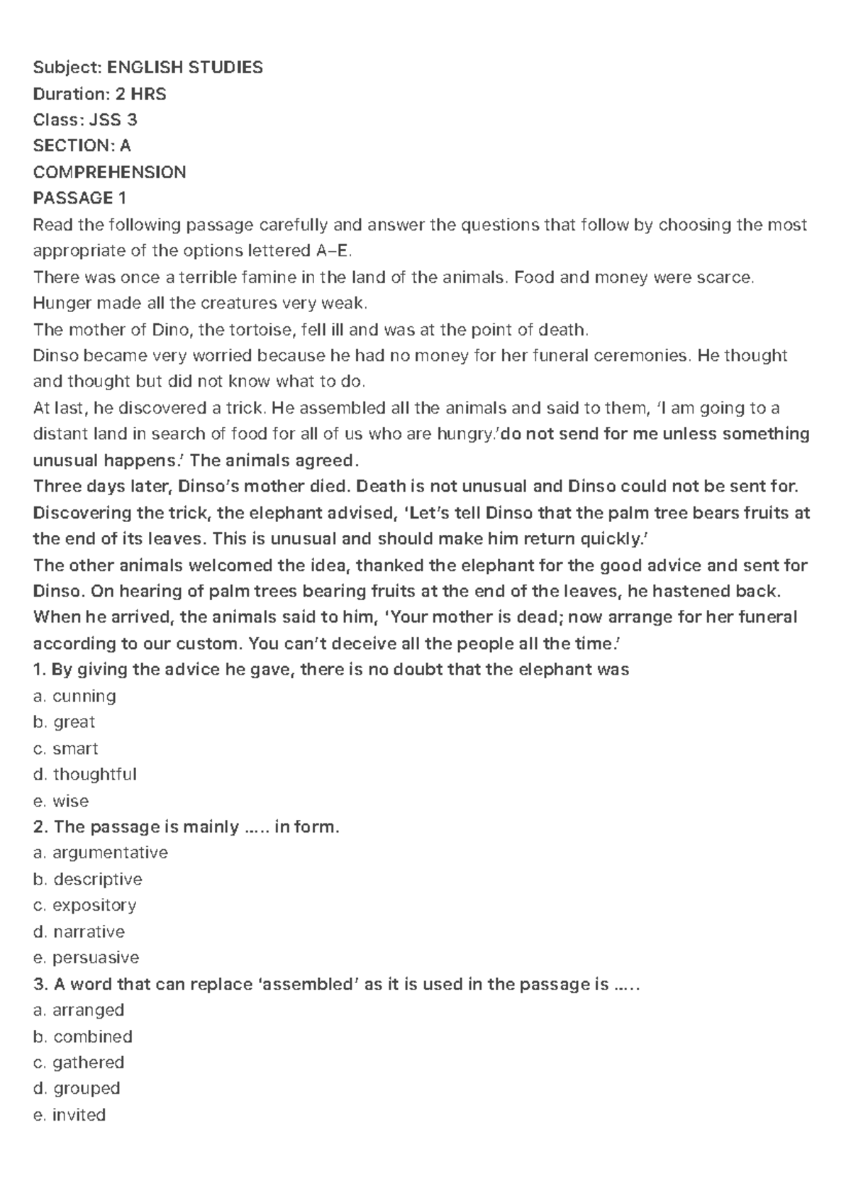 JSS 3 English Studies - Comprehension & Essay Exam Notes - Studocu