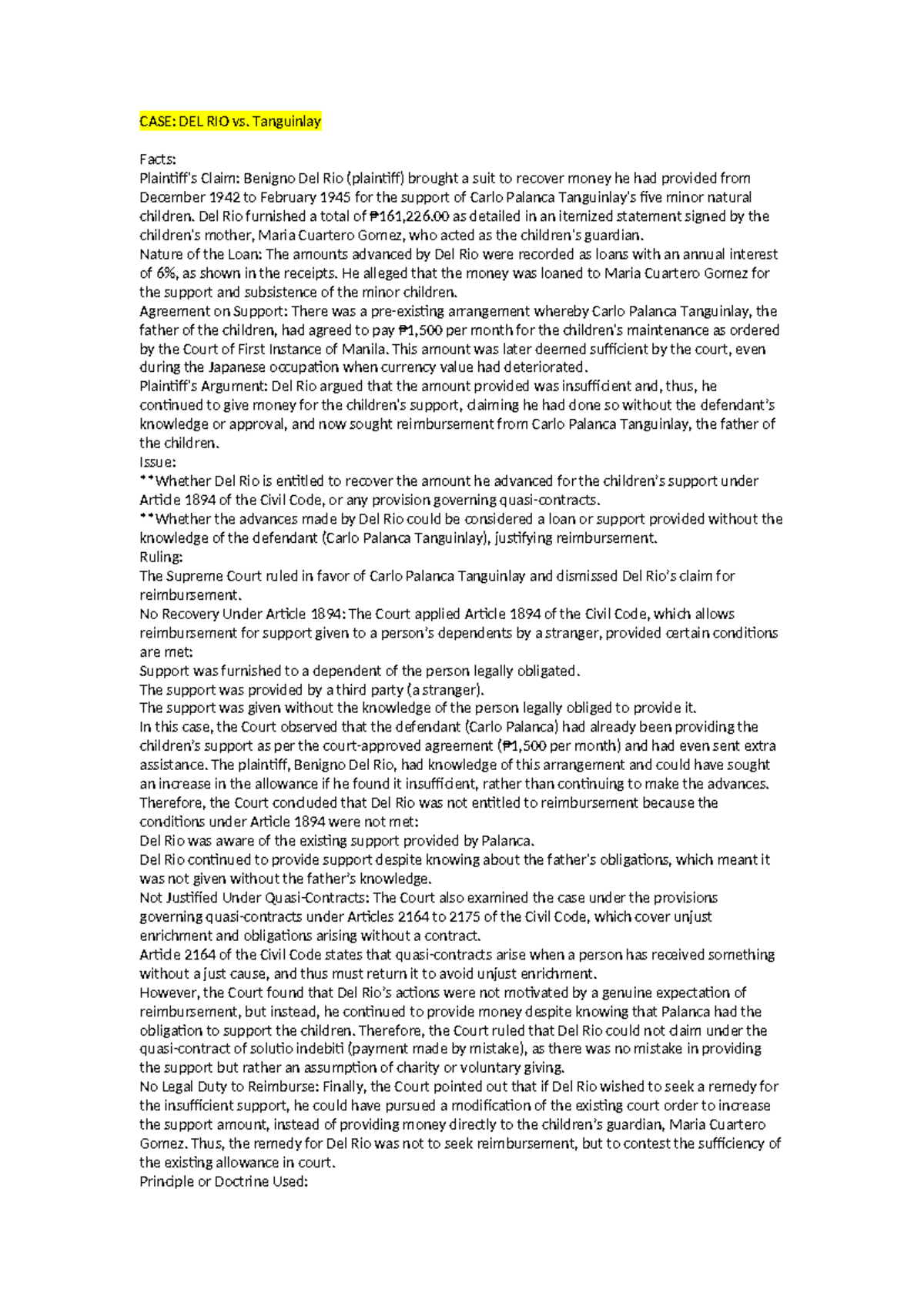 Oblicon 3 - Case Law Notes and Legal Principles - Studocu