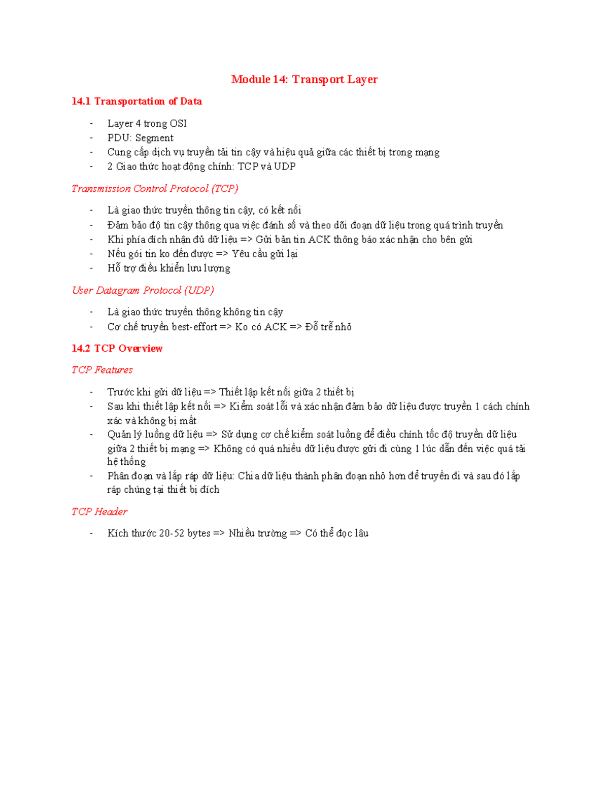 Module 14: Transport Layer - TCP and UDP Overview (B9-S1) - Studocu