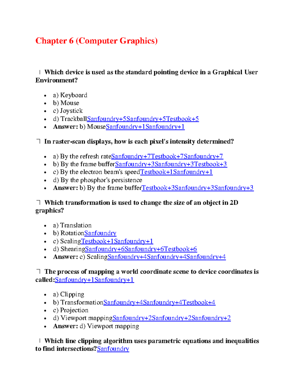 Chapter 6 MCQ (Computer Graphics) - Chapter 6 (Computer Graphics) Which ...