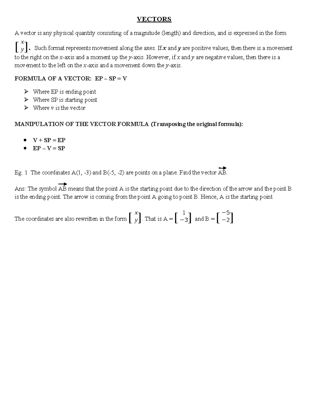 Vectors Notes - Understanding Magnitude and Direction - Studocu