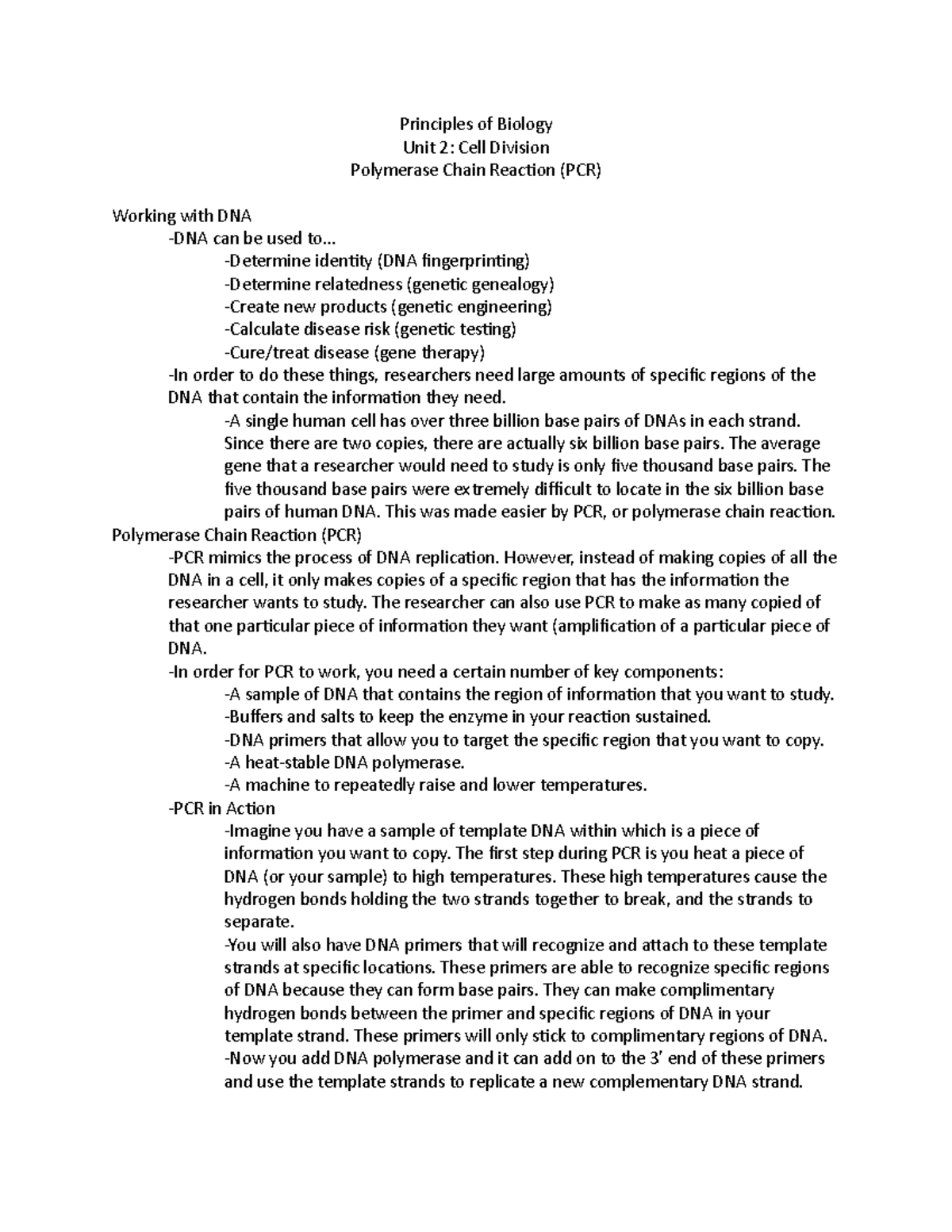 AP Biology Final Exam Notes: Polymerase Chain Reaction (PCR) - Studocu