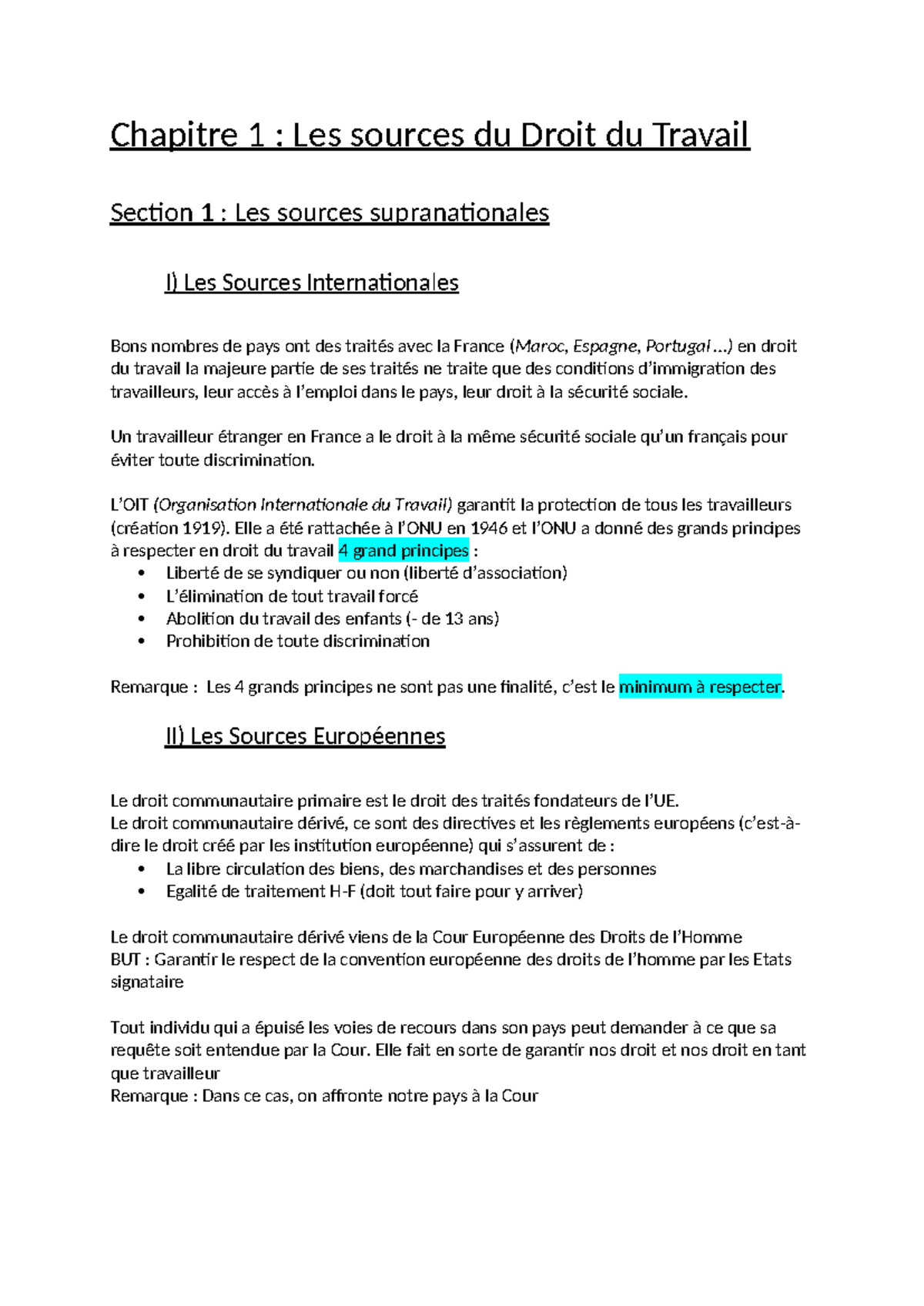 Chapitre 1 : Les Sources du Droit du Travail - Supranationales et ...