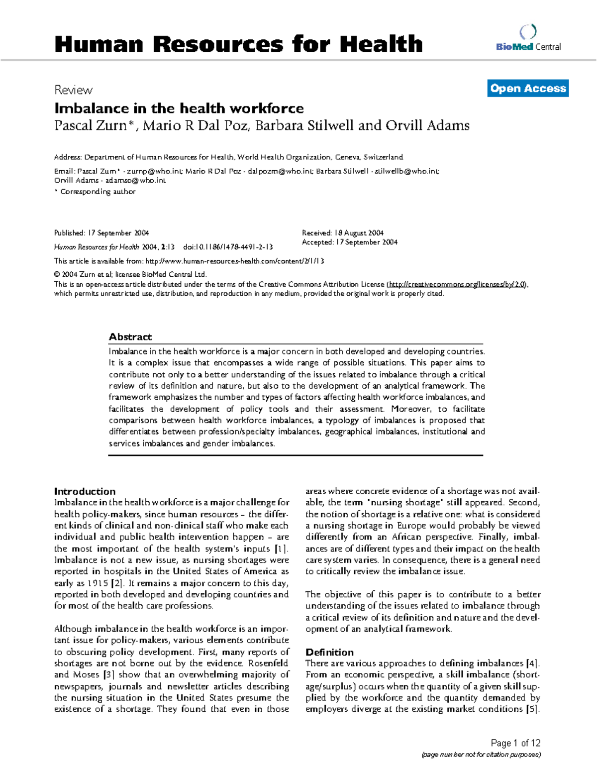 Imbalance in Health Workforce: A Critical Review (HRH 1478 4491) - Studocu