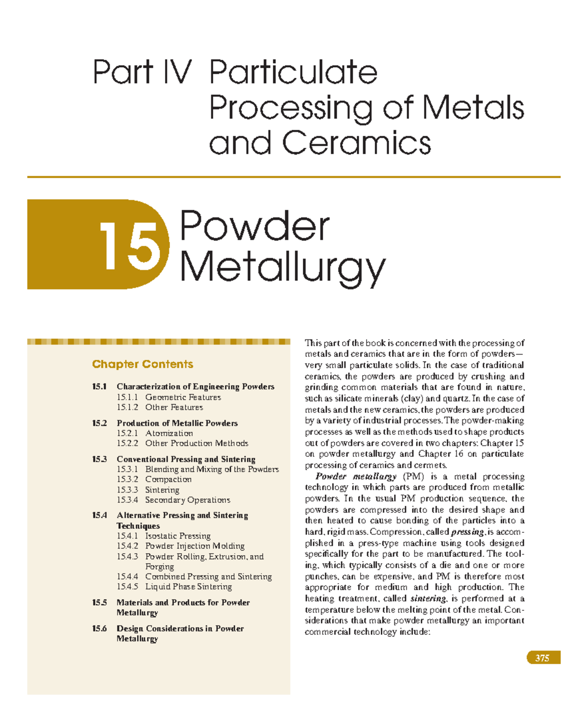 Powder Metallurgy Processing Techniques - Chapter 15 Overview - Studocu