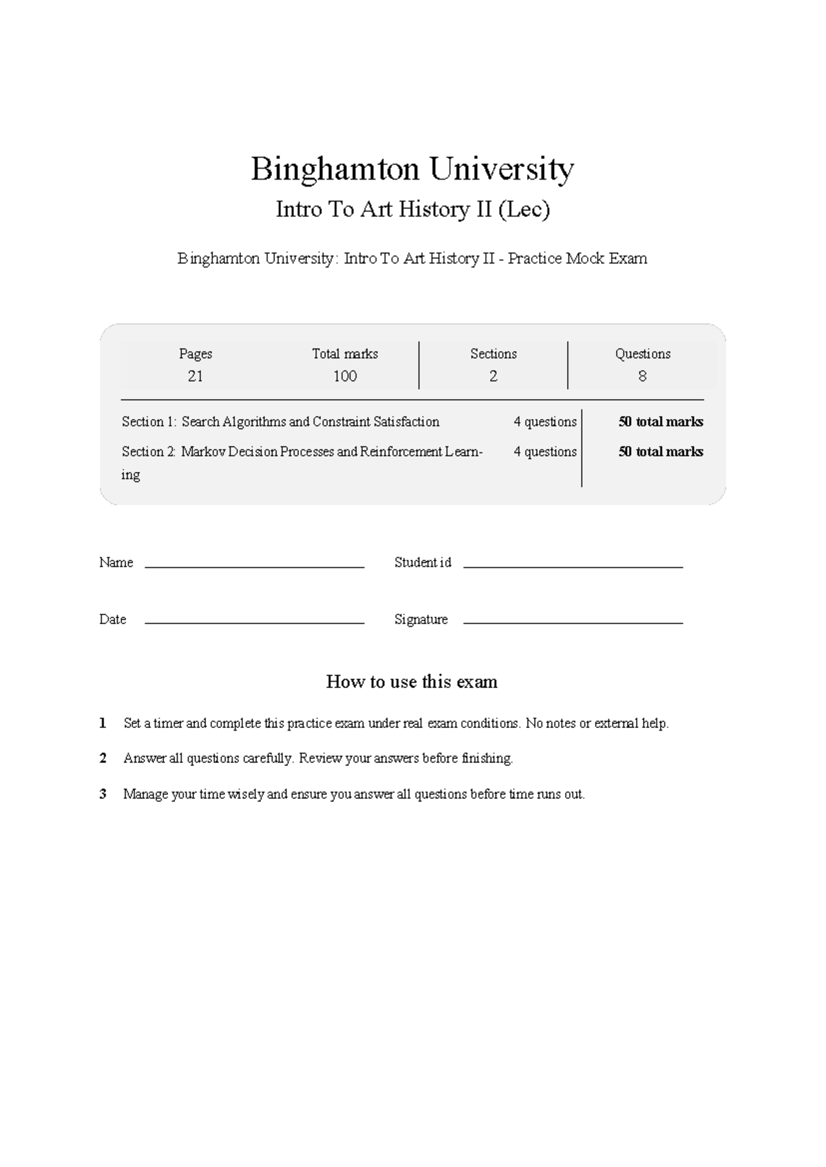 ARTH 111 Intro to Art History II (Lec) Practice Mock Exam 2026 - Studocu