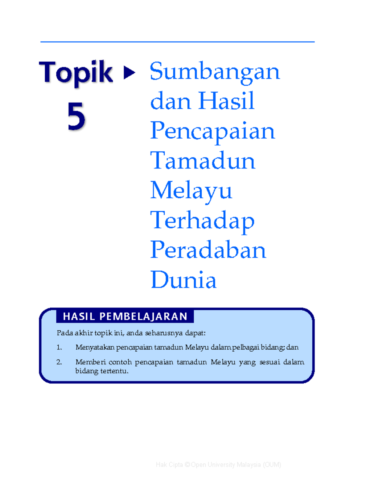 09 MPU3323 T5 - Notes mpu topic 5 - Topik 5 õ Sumbangan dan Hasil ...