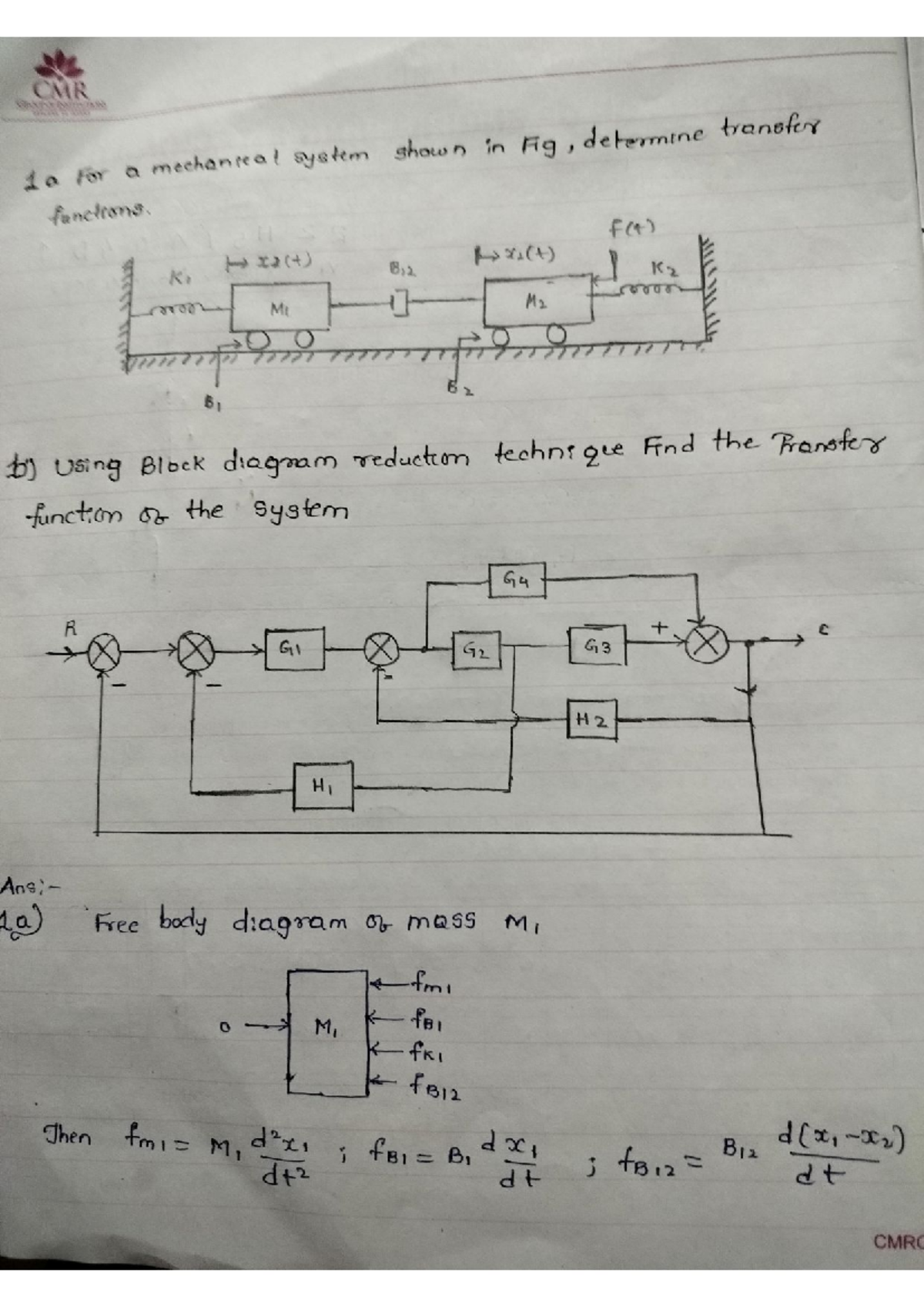 CS Assignment-1 - Control system assignments - CMR 1 For a mechanical ...