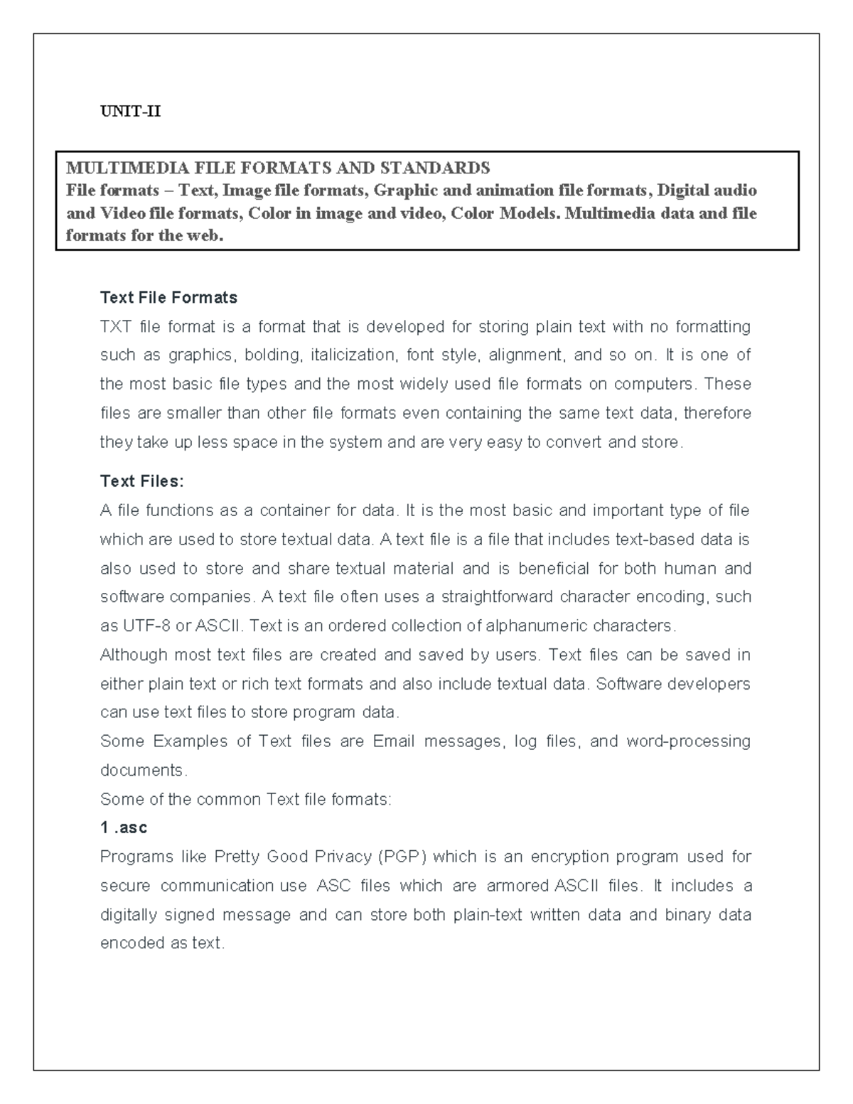 Unit 2: M&A - Multimedia & File Formats Lecture Notes - Studocu