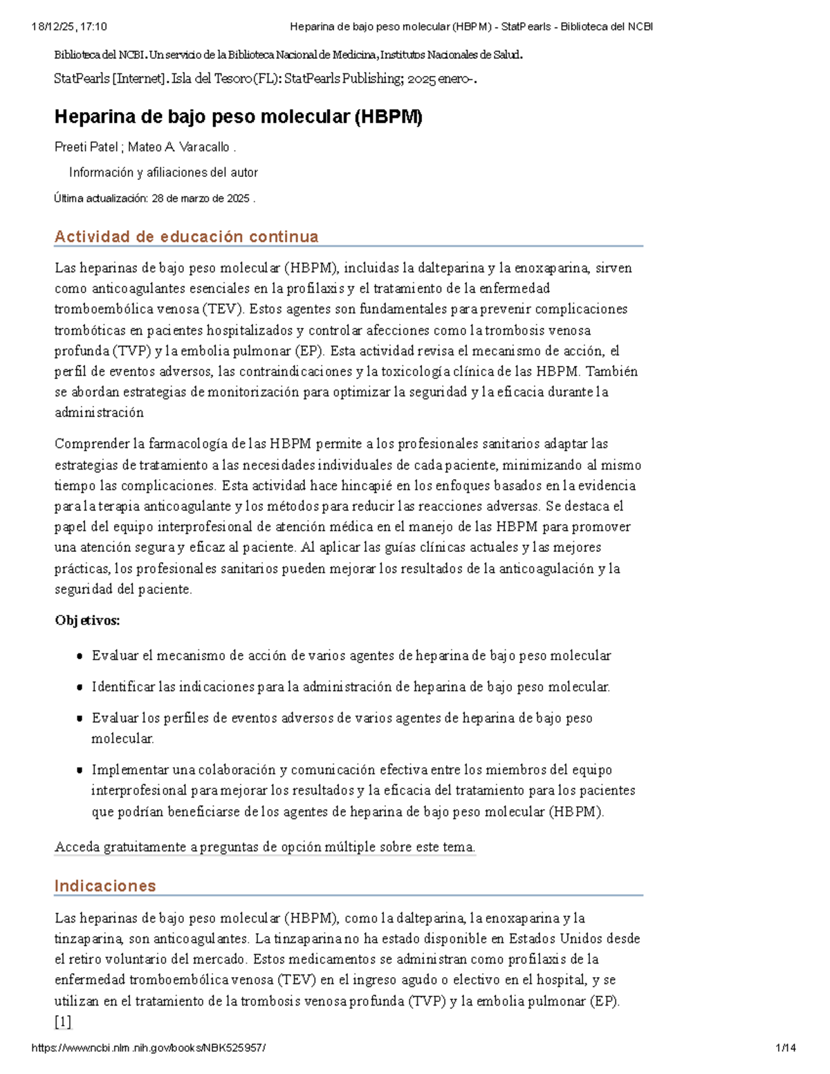 17:10 Heparina de Bajo Peso Molecular (HBPM) - Resumen y Aplicaciones ...