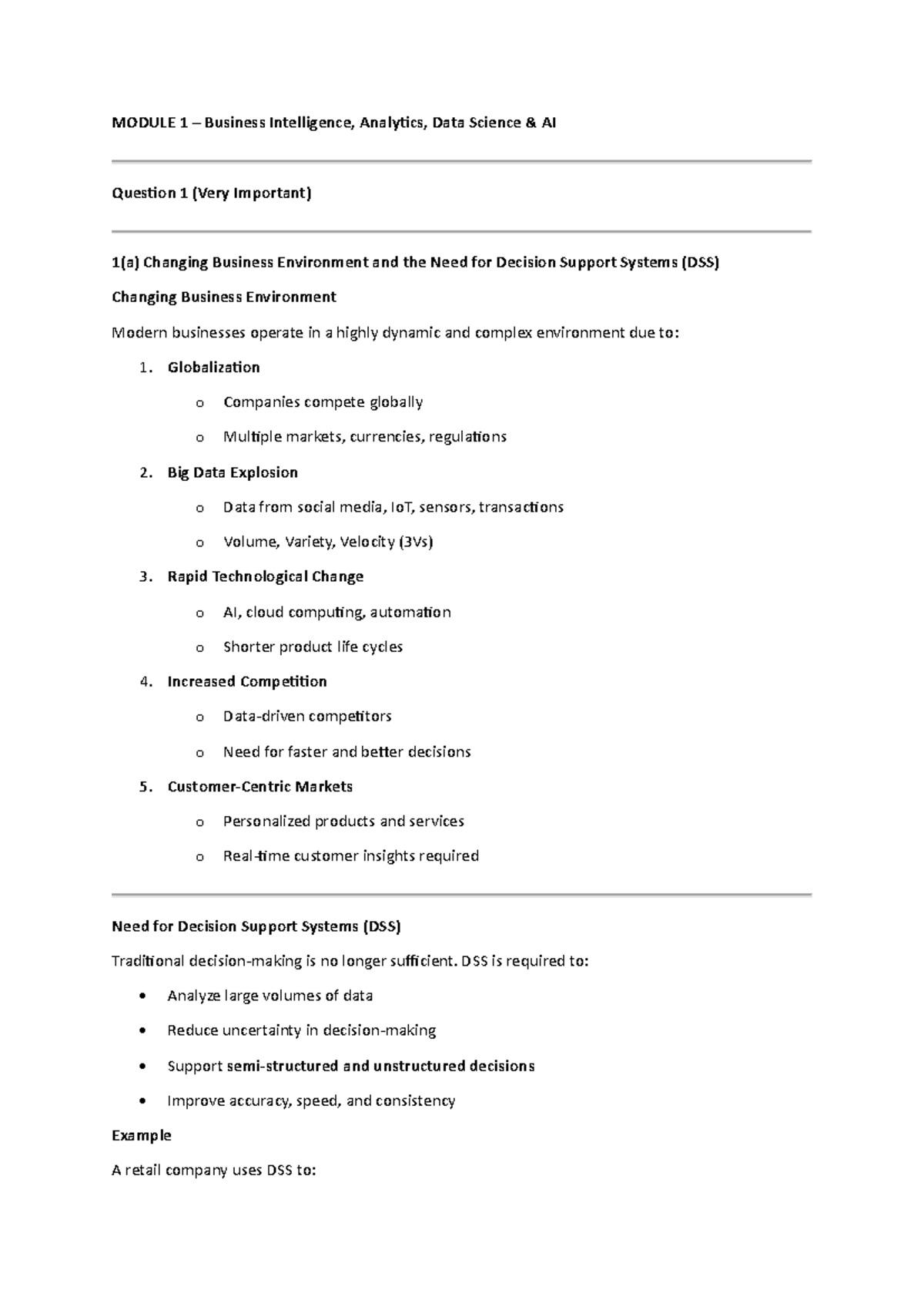 IMP Questions - IMP - MODULE 1 – Business Intelligence, Analytics, Data ...