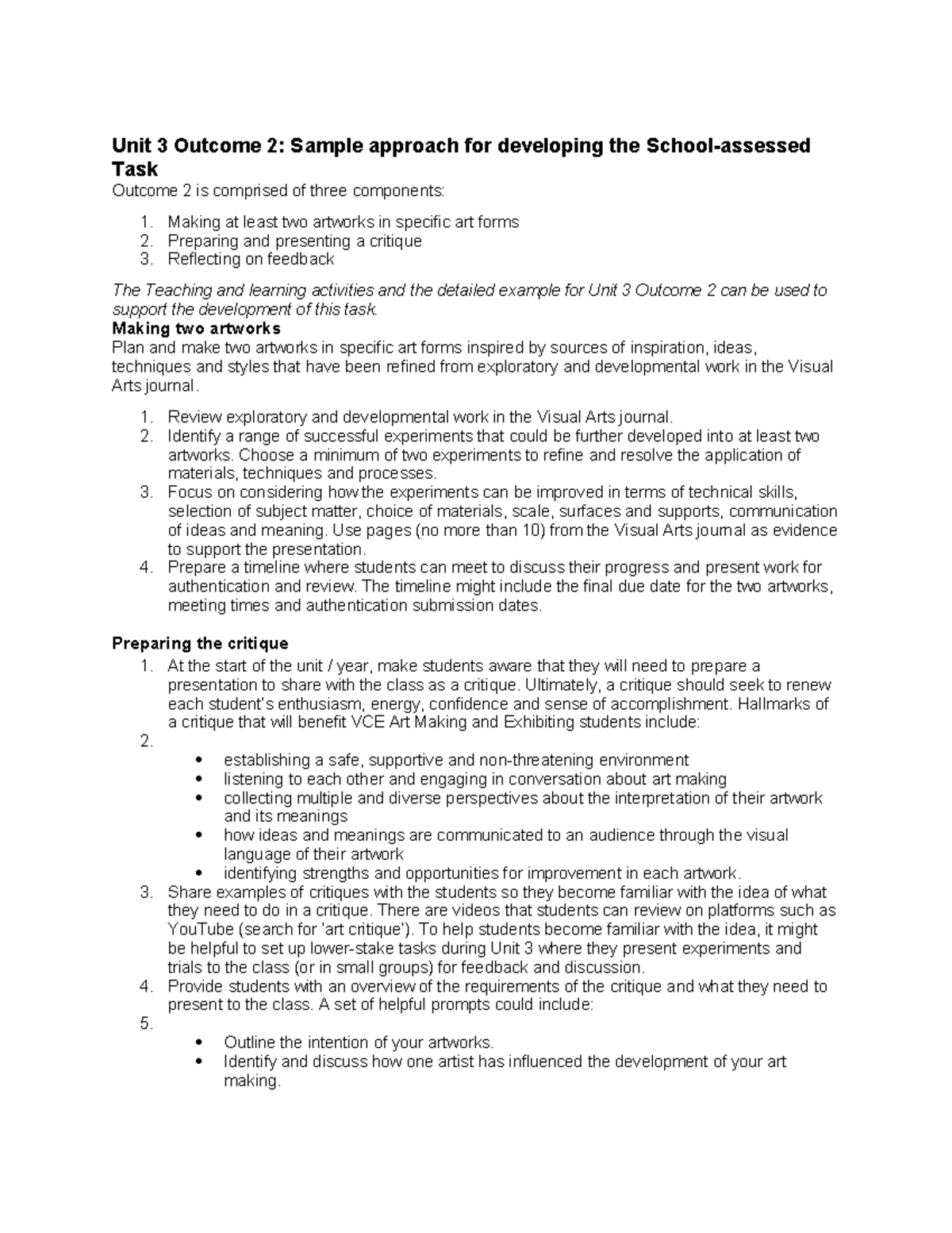 Unit 3 Outcome 2: Artworks Creation and Critique Process - Studocu