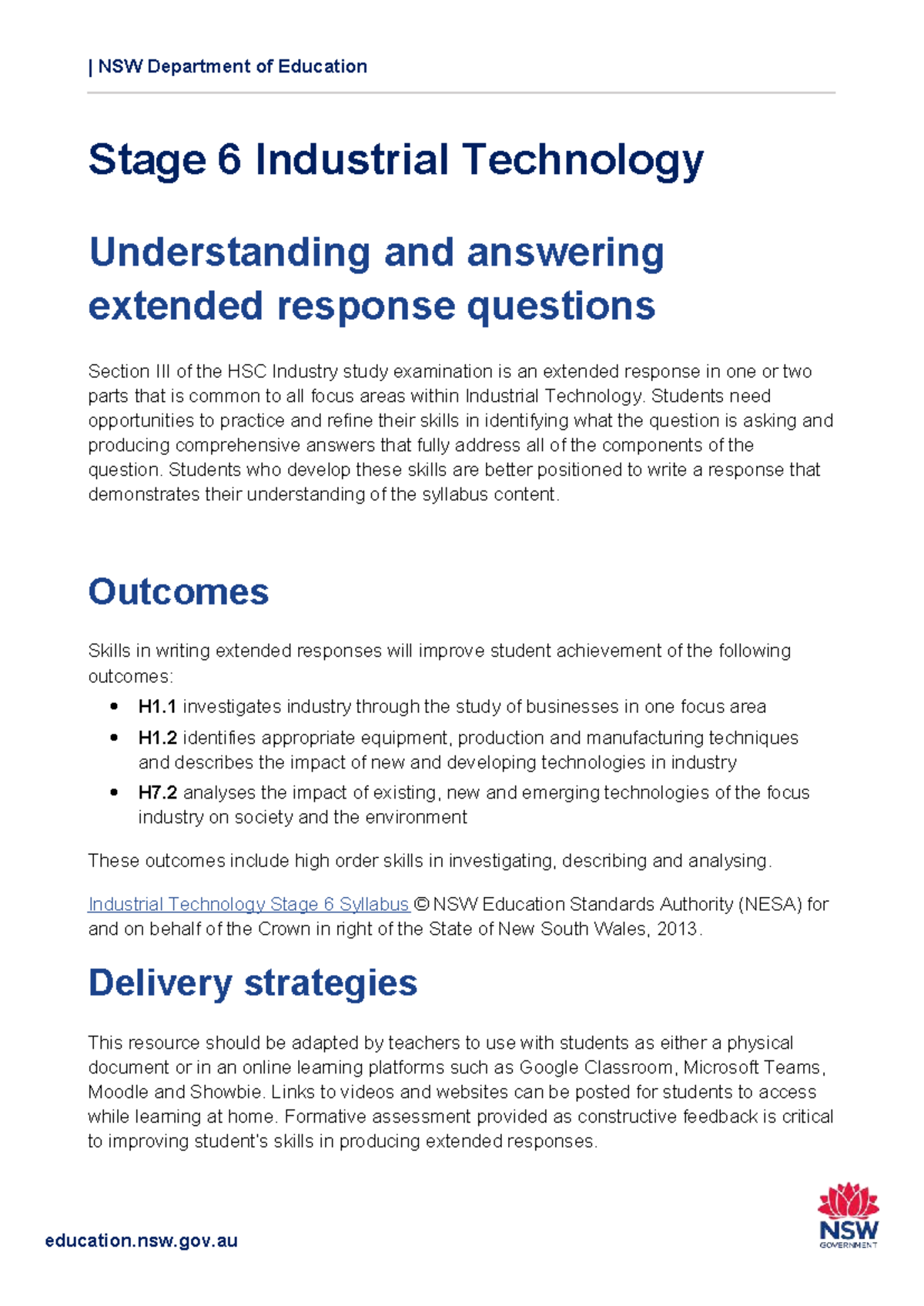 NSW HSC Industrial Technology: Extended Response Questions Guide - Studocu