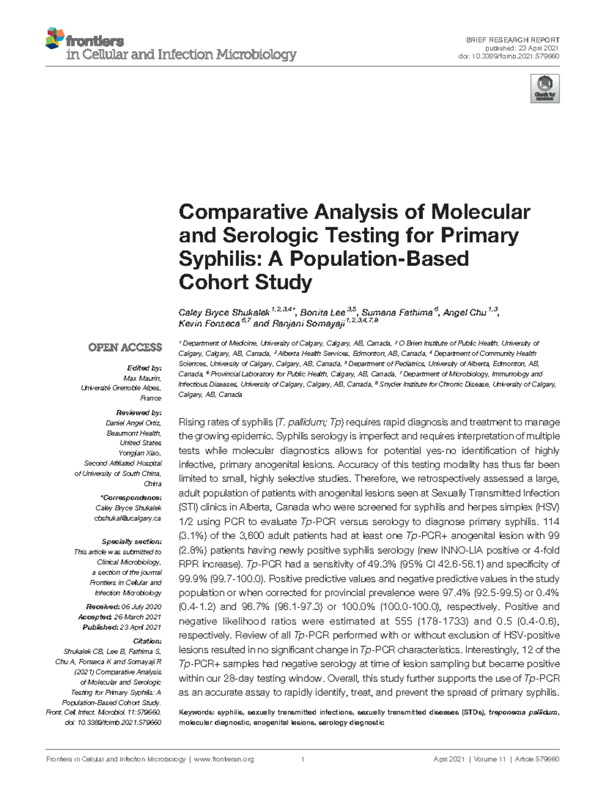 Comparative Analysis of Molecular vs Serologic Testing for Primary ...