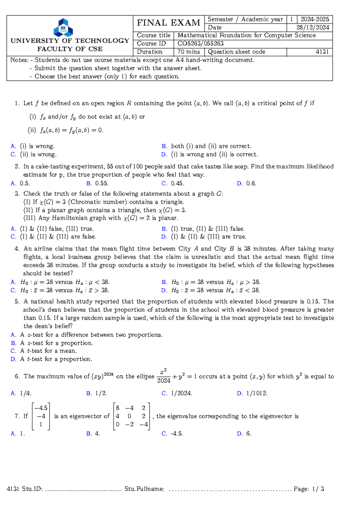 Final Exam Questions for Mathematical Foundation for Computer Science ...