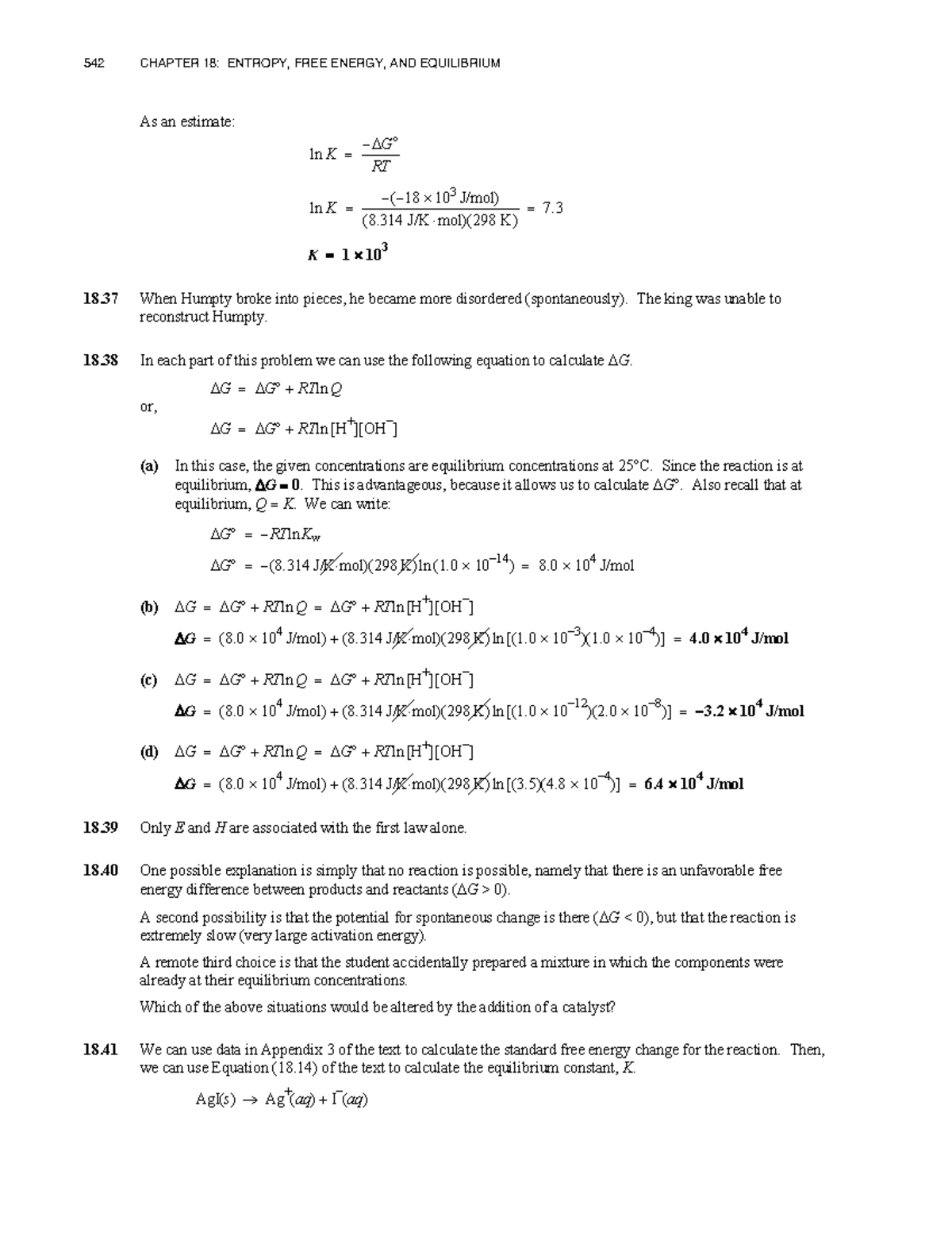 542 CHAPTER 18: Entropy, Free Energy, and Equilibrium Solutions - Studocu