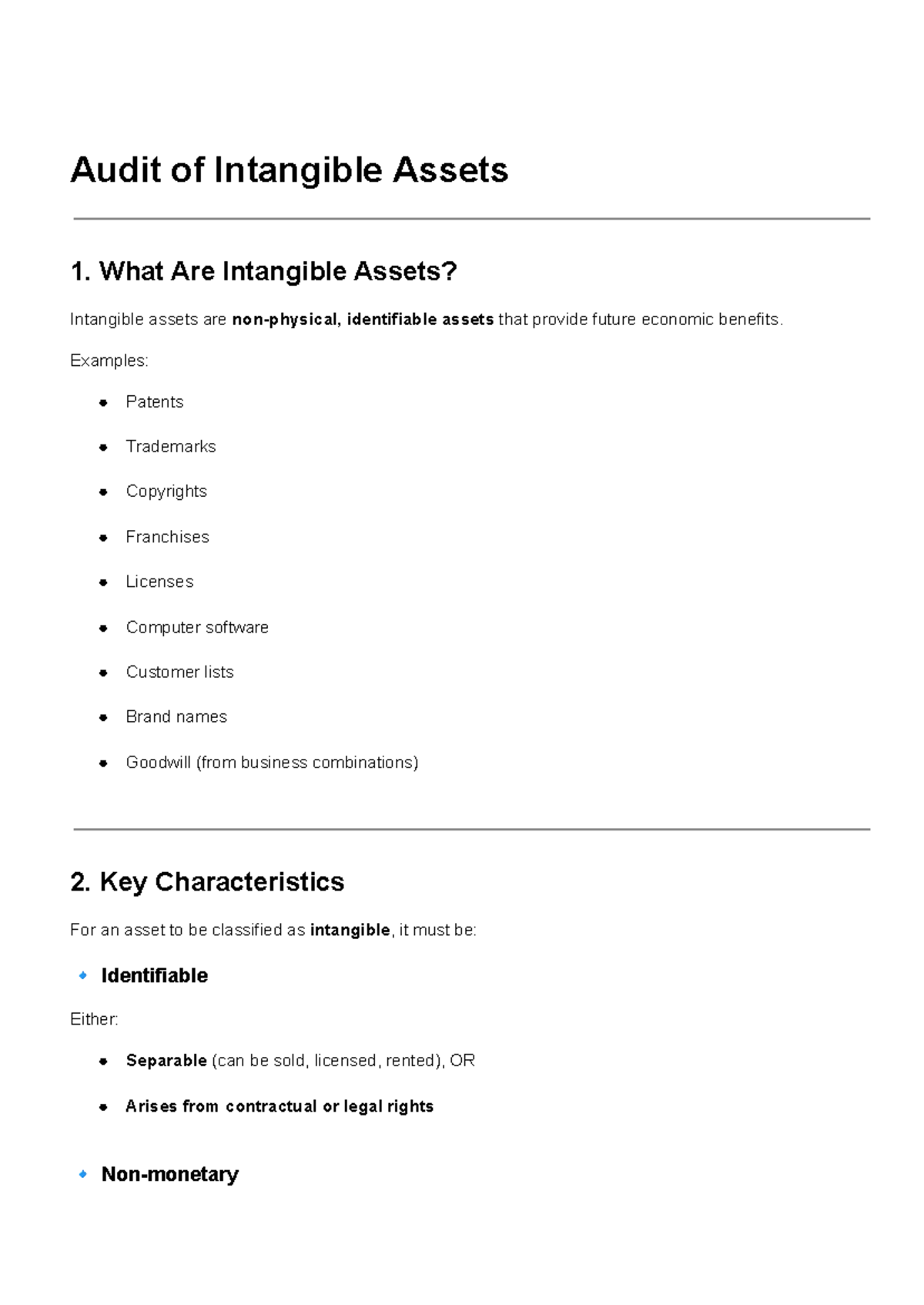 Audit of Intangible Assets: Key Characteristics & Procedures - Studocu