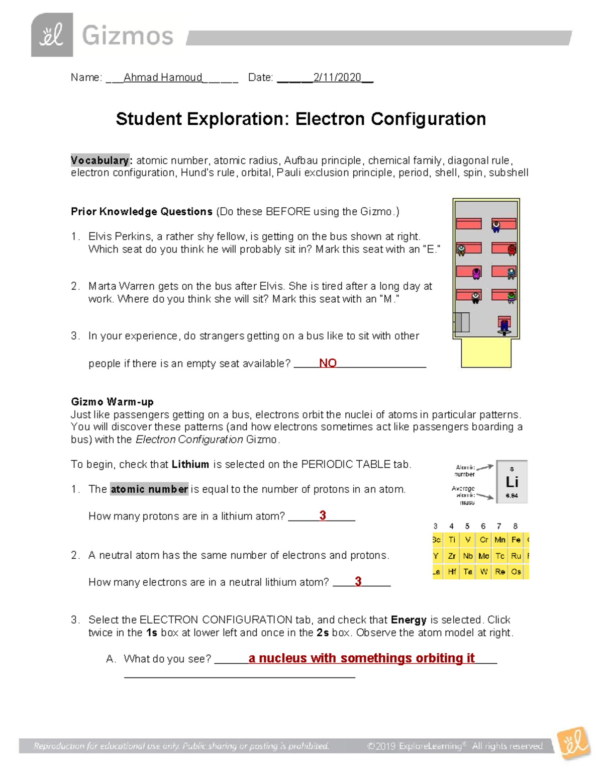 Electronconfiguration Gizmo Answerkey pdf 2019 Name Ahmad Hamoud