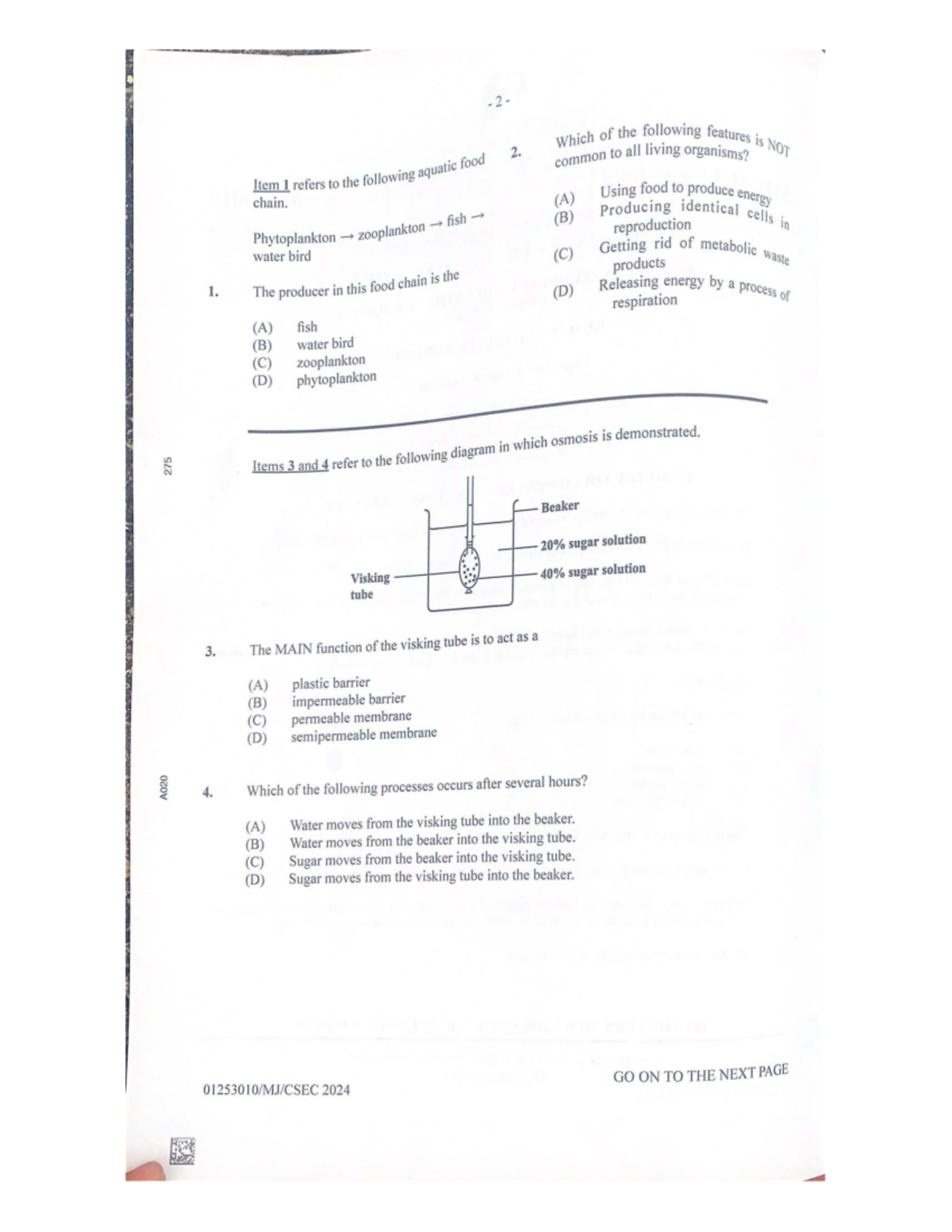 HSB 2024 P1 - Biology Study Guide with Past Paper Questions - Studocu