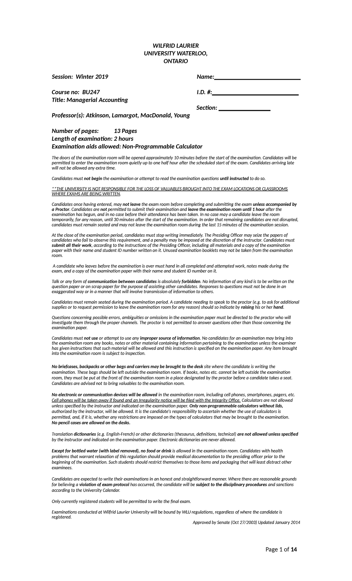 BU247 Winter 2019 Final Exam Solutions and Procedures Guide - Studocu