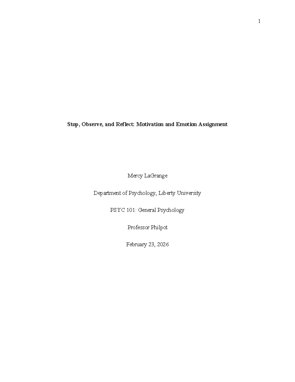 PSYC 101: Motivation and Emotion Assignment Reflection - Studocu