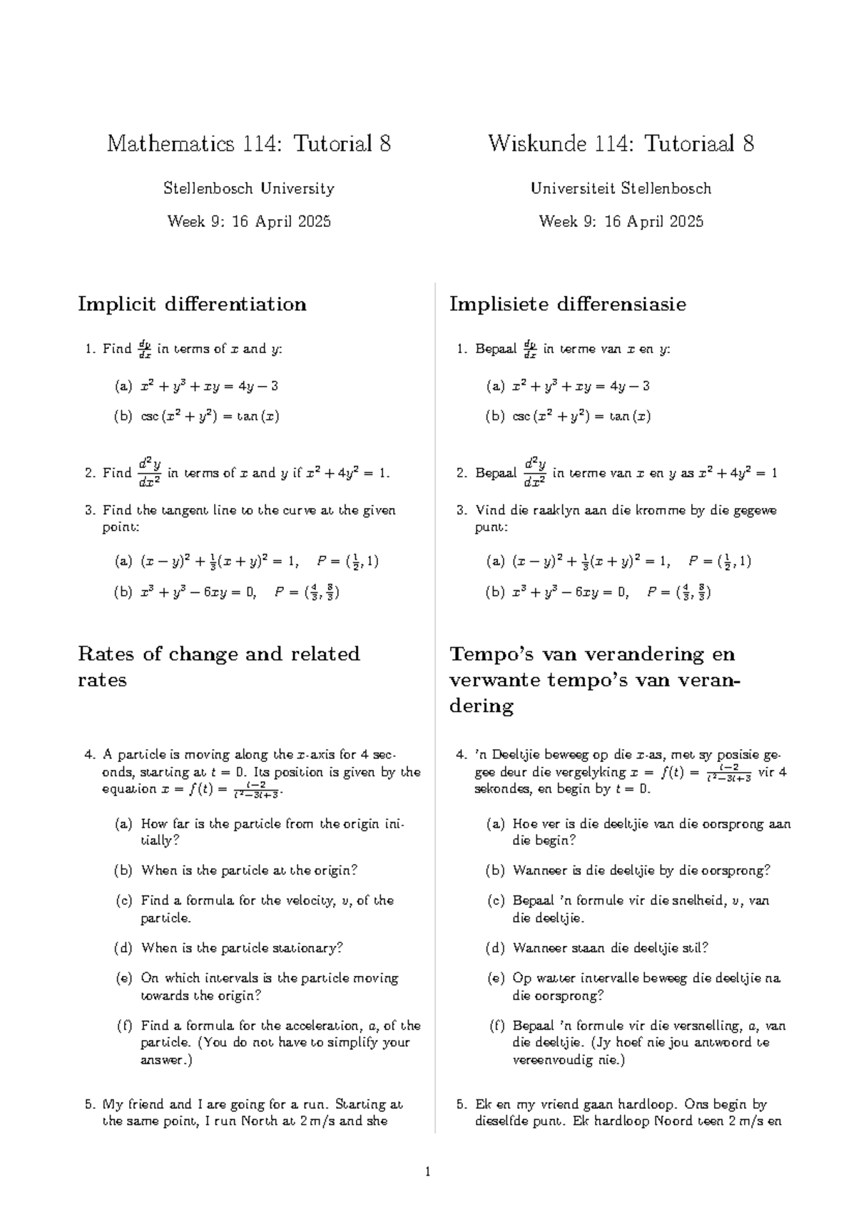 Mathematics 114: Week 9 Tutorial on Implicit Differentiation - Studocu