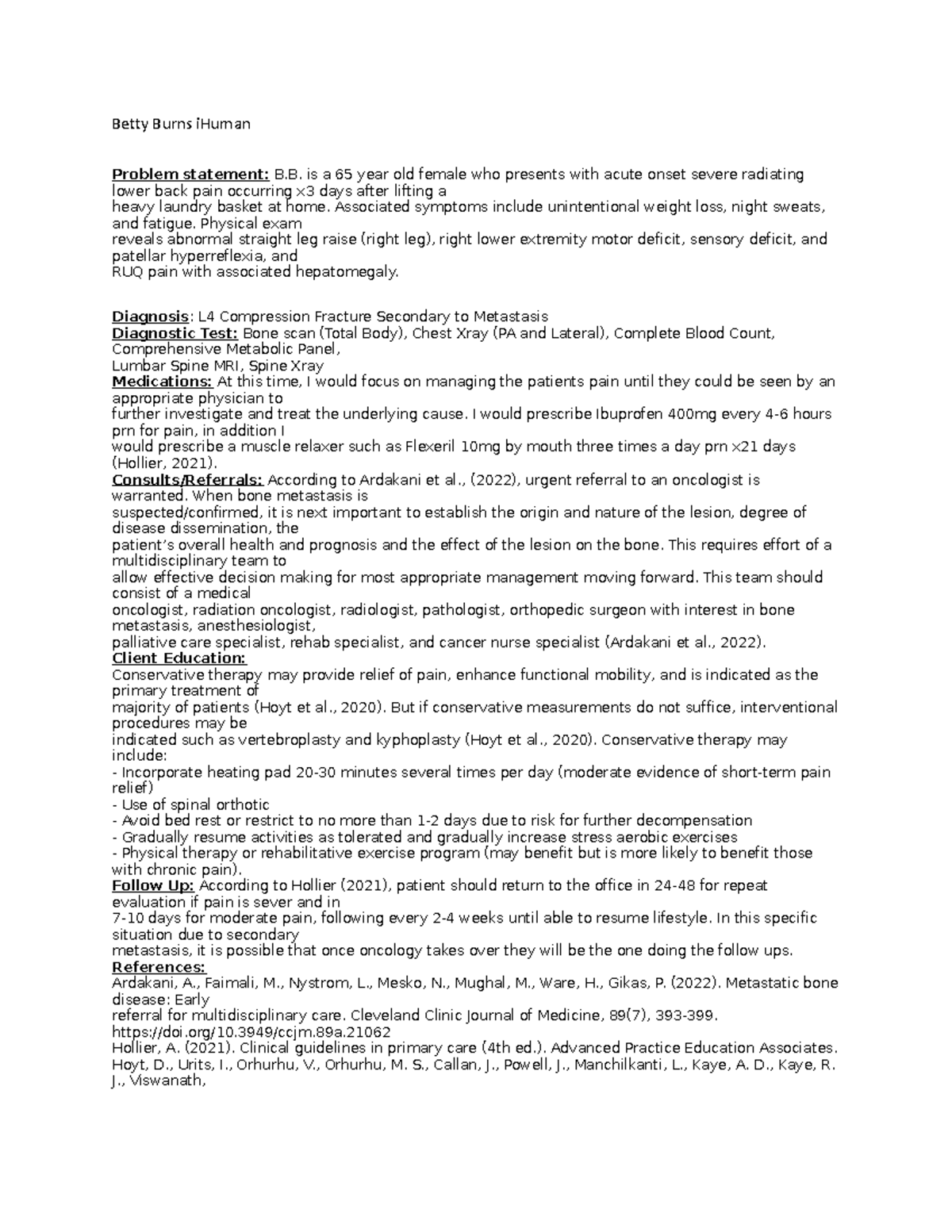 Betty Burns iHuman: L4 Compression Fracture Case Study and Management ...