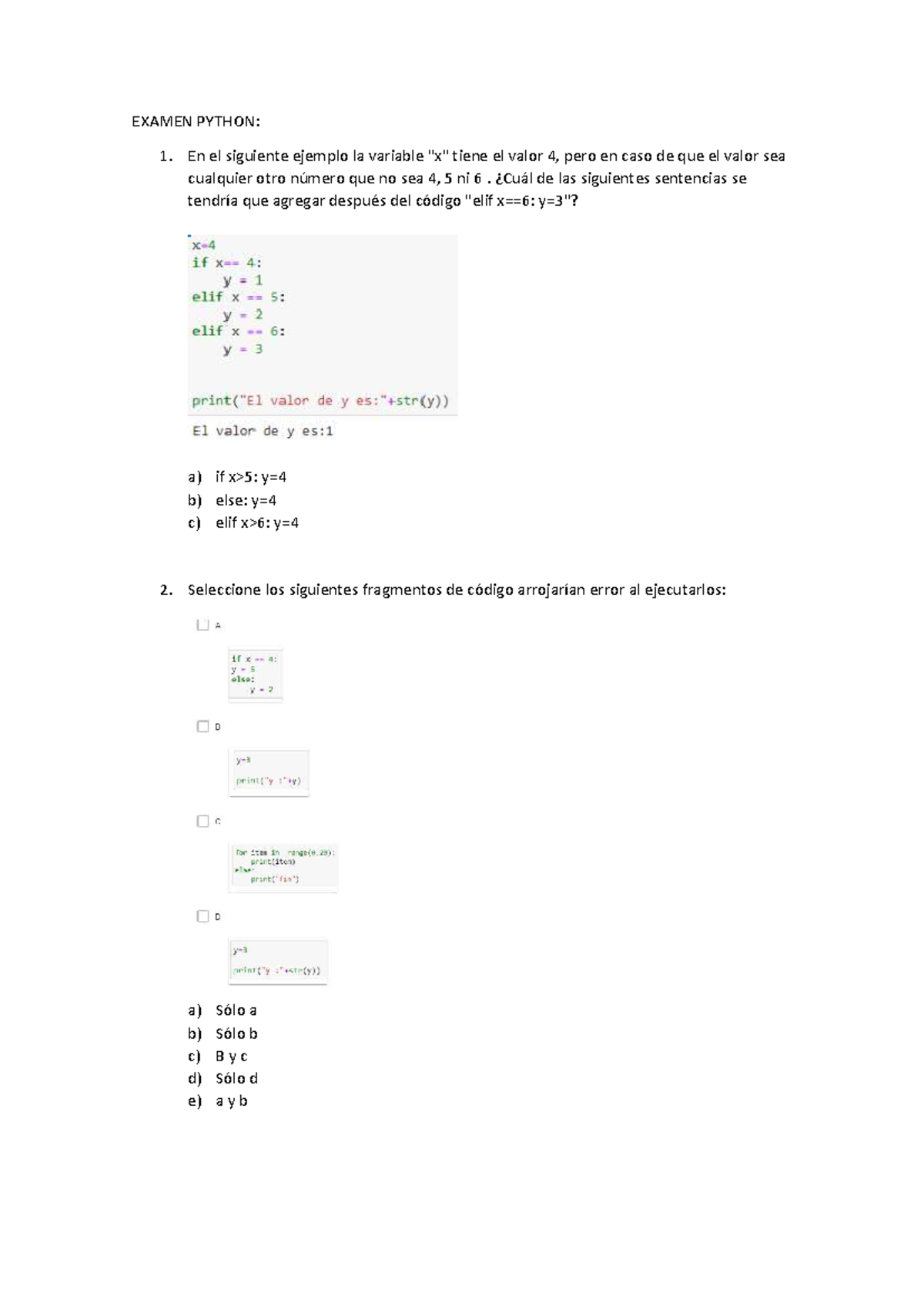 Examen Final PYTHON: Preguntas y Respuestas sobre Código - Studocu