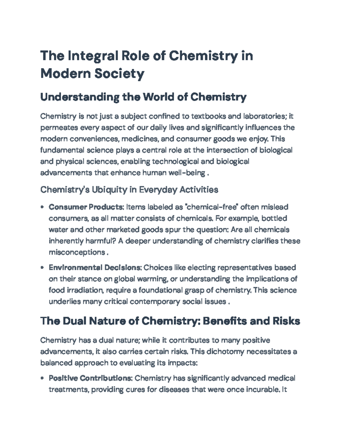 The Integral Role of Chemistry in Modern Society: Insights and Impacts ...