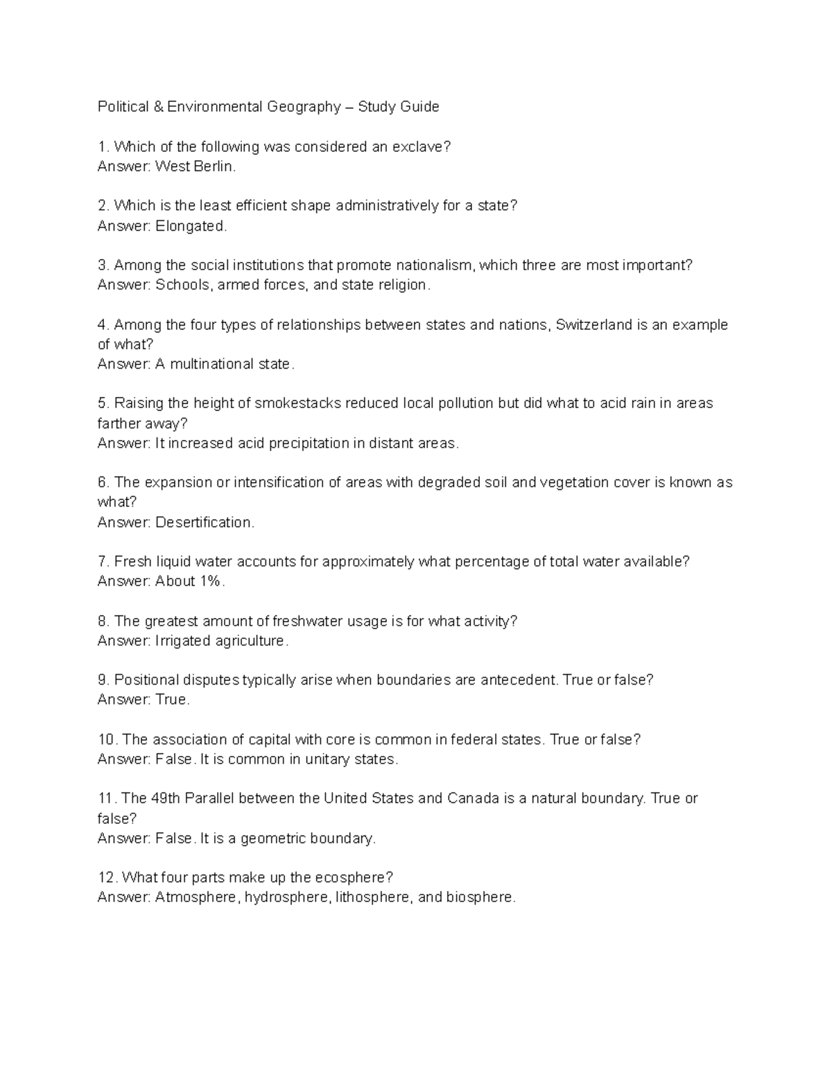 Political & Environmental Geography – Study Guide - Studocu