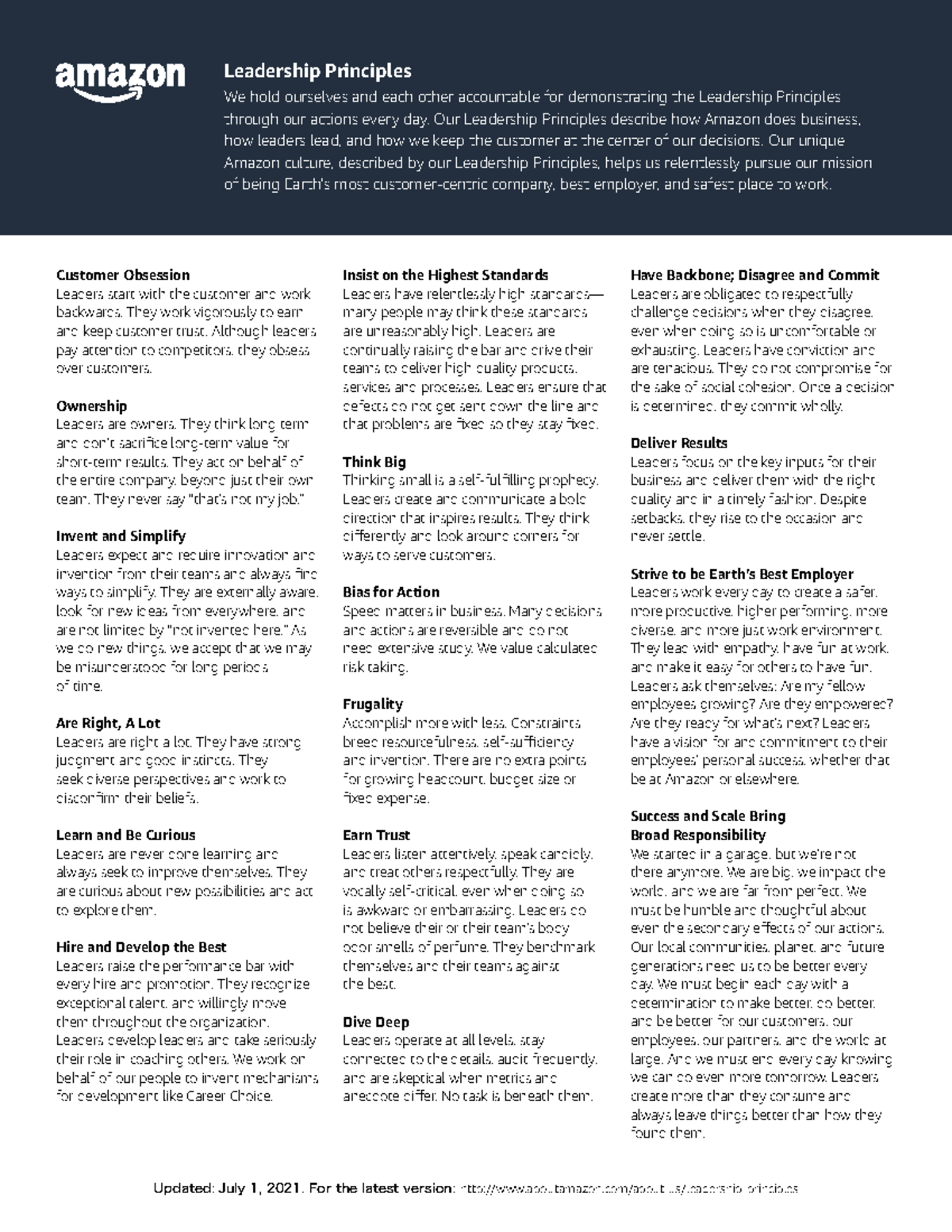 Amazon Leadership Principles Overview: Key Concepts and Insights - Studocu
